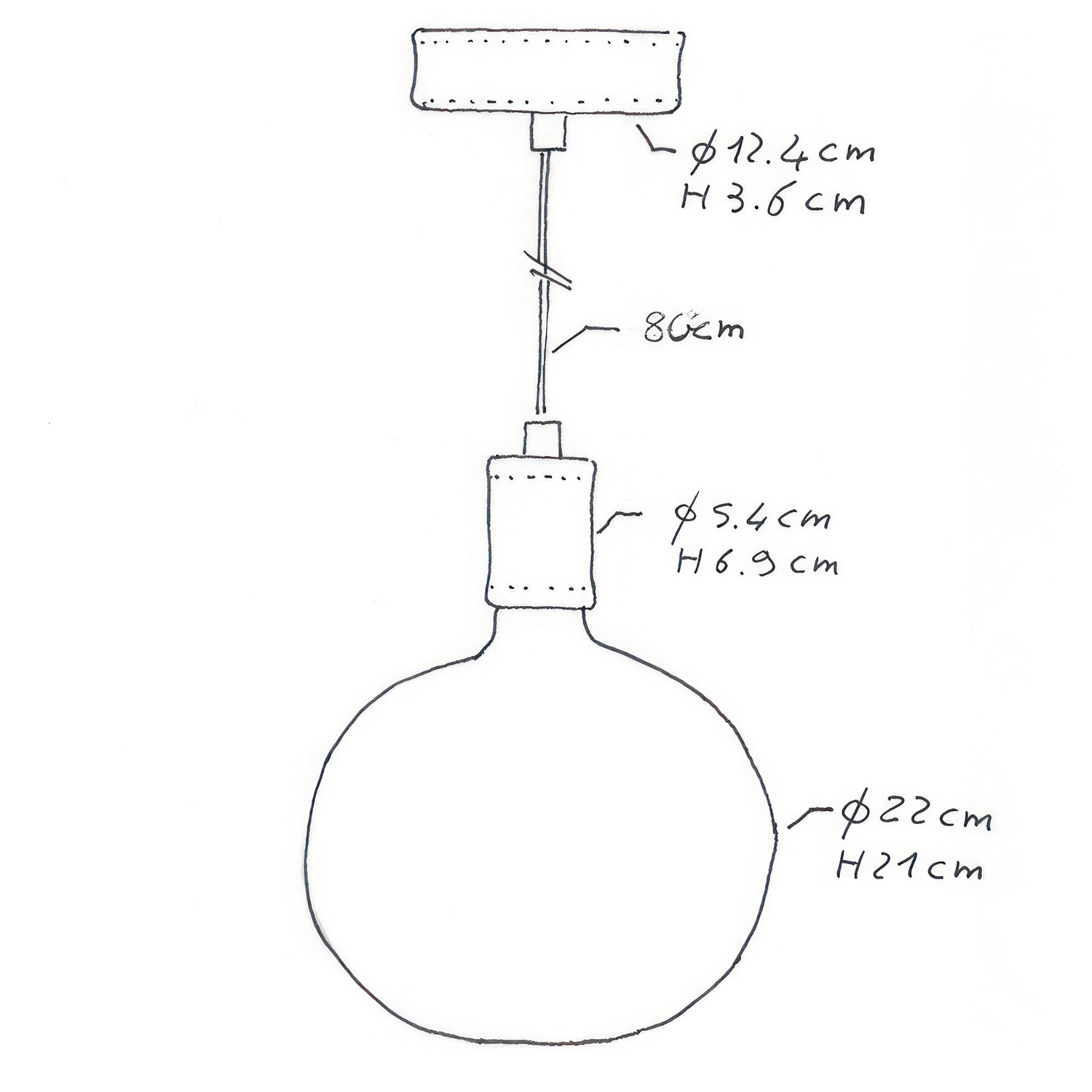 Závěsná lampa s textilním kabelem a koženými detaily - Vyrobeno v Itálii