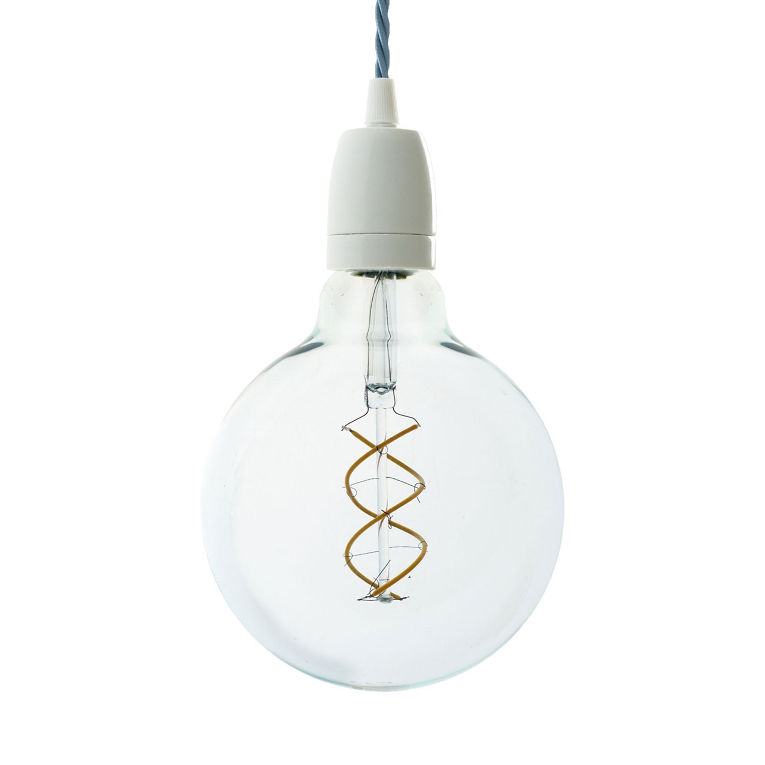 Závěsná lampa se spirálovým textilním kabelem a bílými detaily z porcelánu – Vyrobeno v Itálii