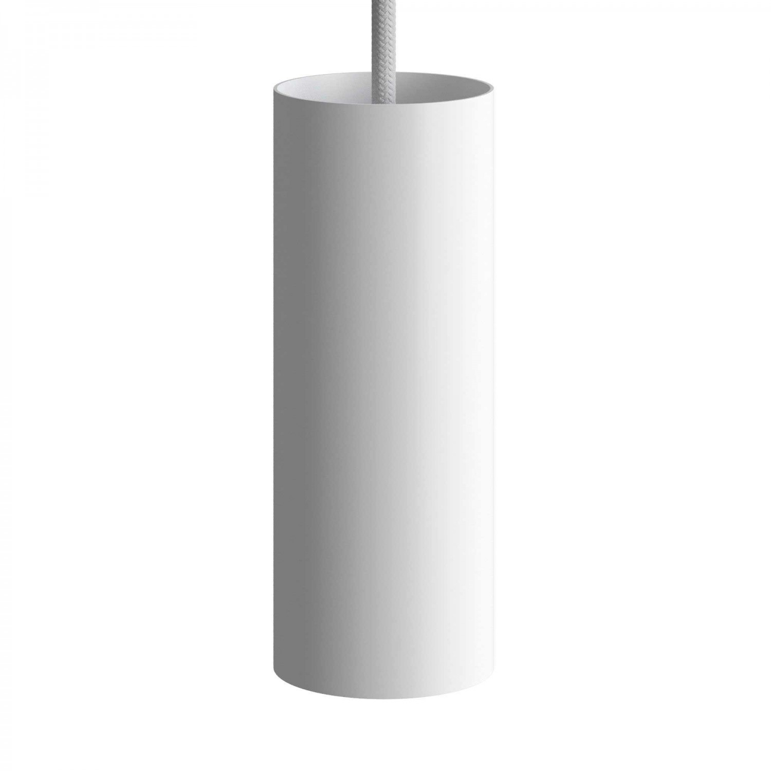 Závěsná lampa s textilním kabelem, stínidlem Tub-E14 a kovovými detaily – Vyrobeno v Itálii
