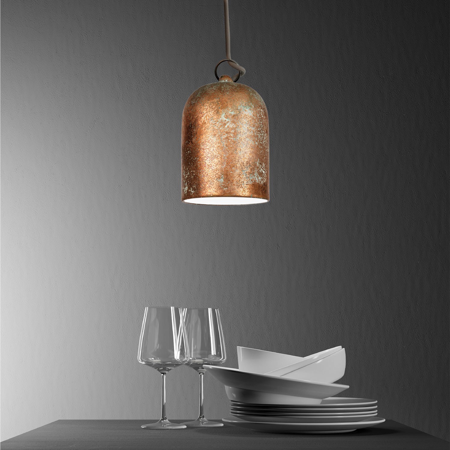 Závěsná lampa s textilním kabelem a keramickým stínidlem Mini Zvon XS – Vyrobeno v Itálii