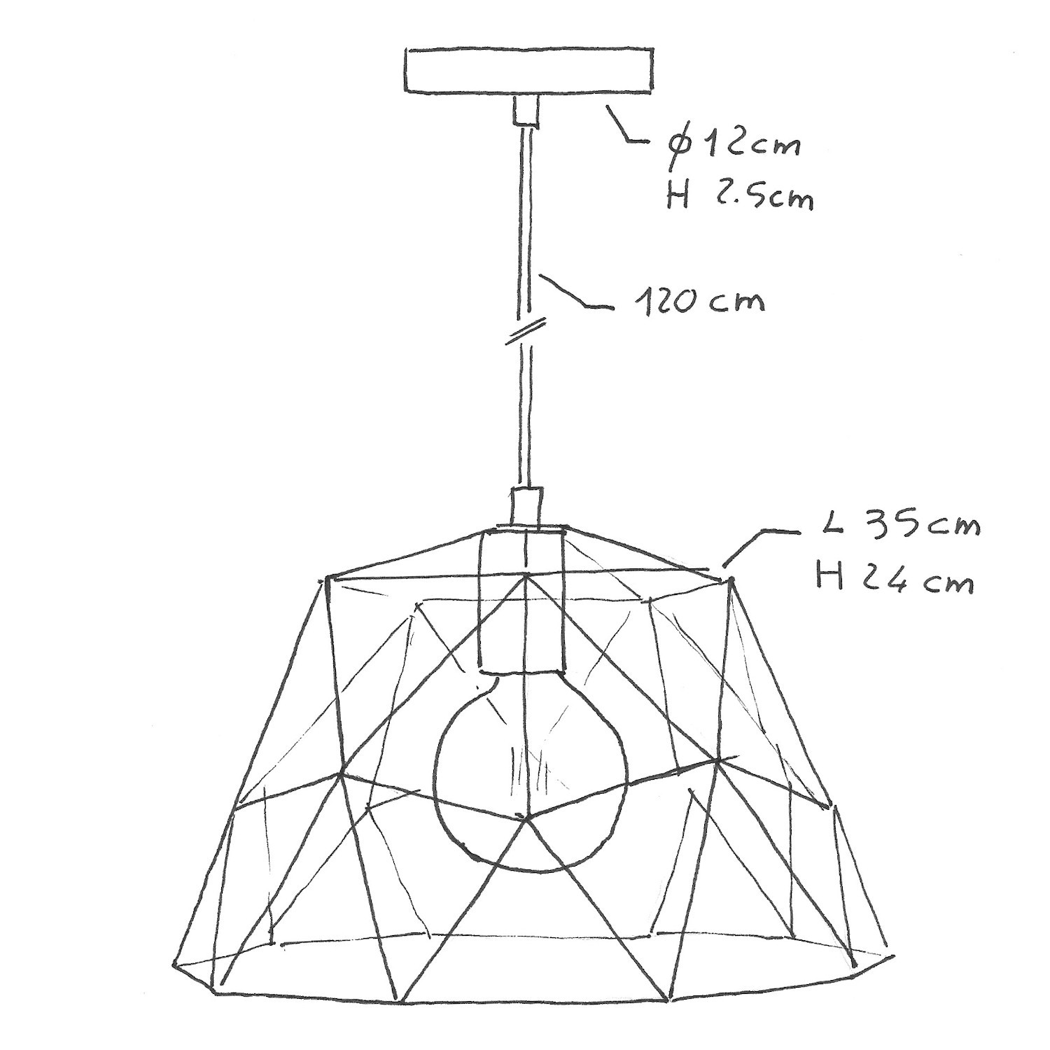 Závěsná lampa s textilním kabelem, stínidlovým rámem Dome a kovovými detaily – Vyrobeno v Itálii
