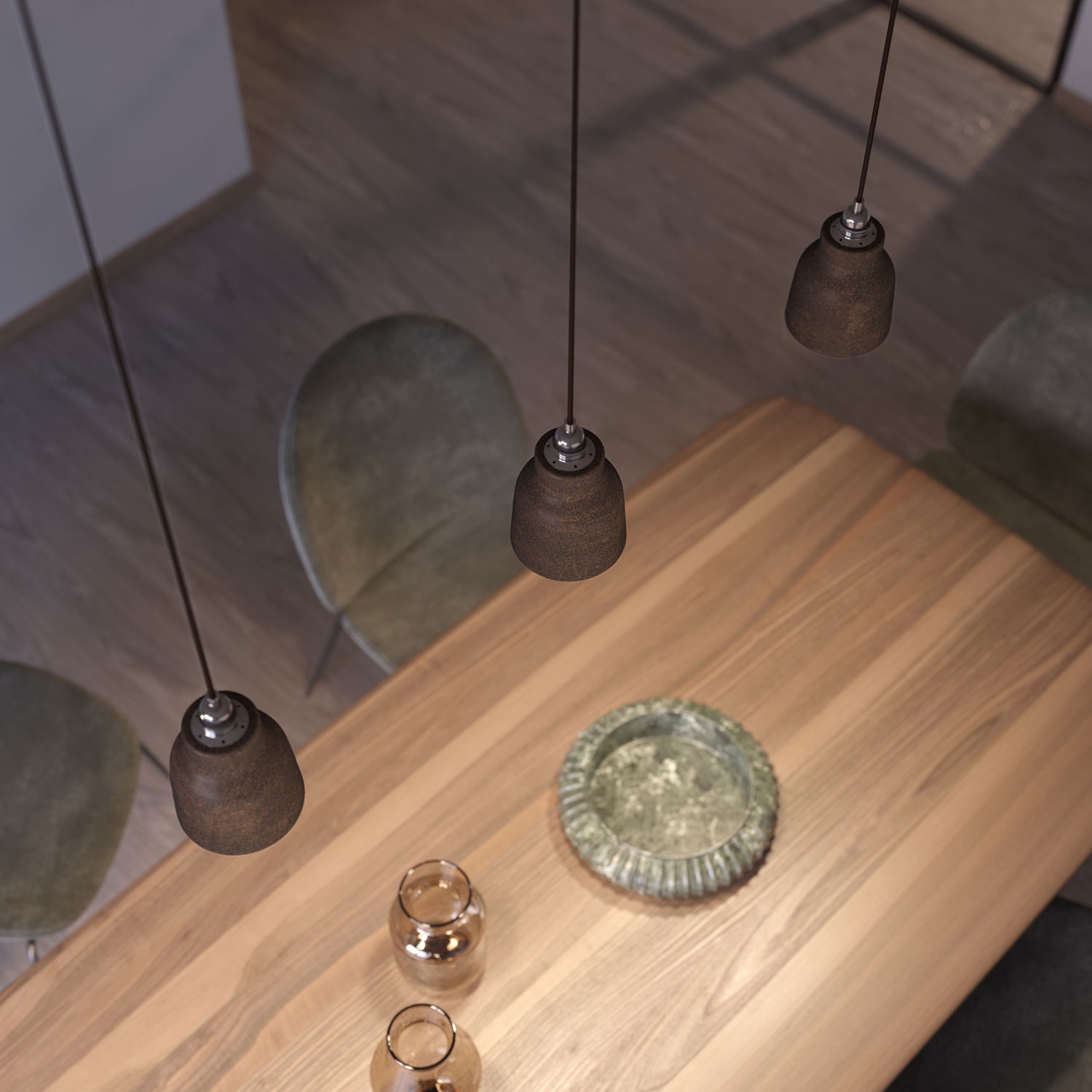 Závěsná lampa s textilním kabelem, keramickým stínidlem tvaru Vázy s kovovými detaily - Vyrobeno v Itálii