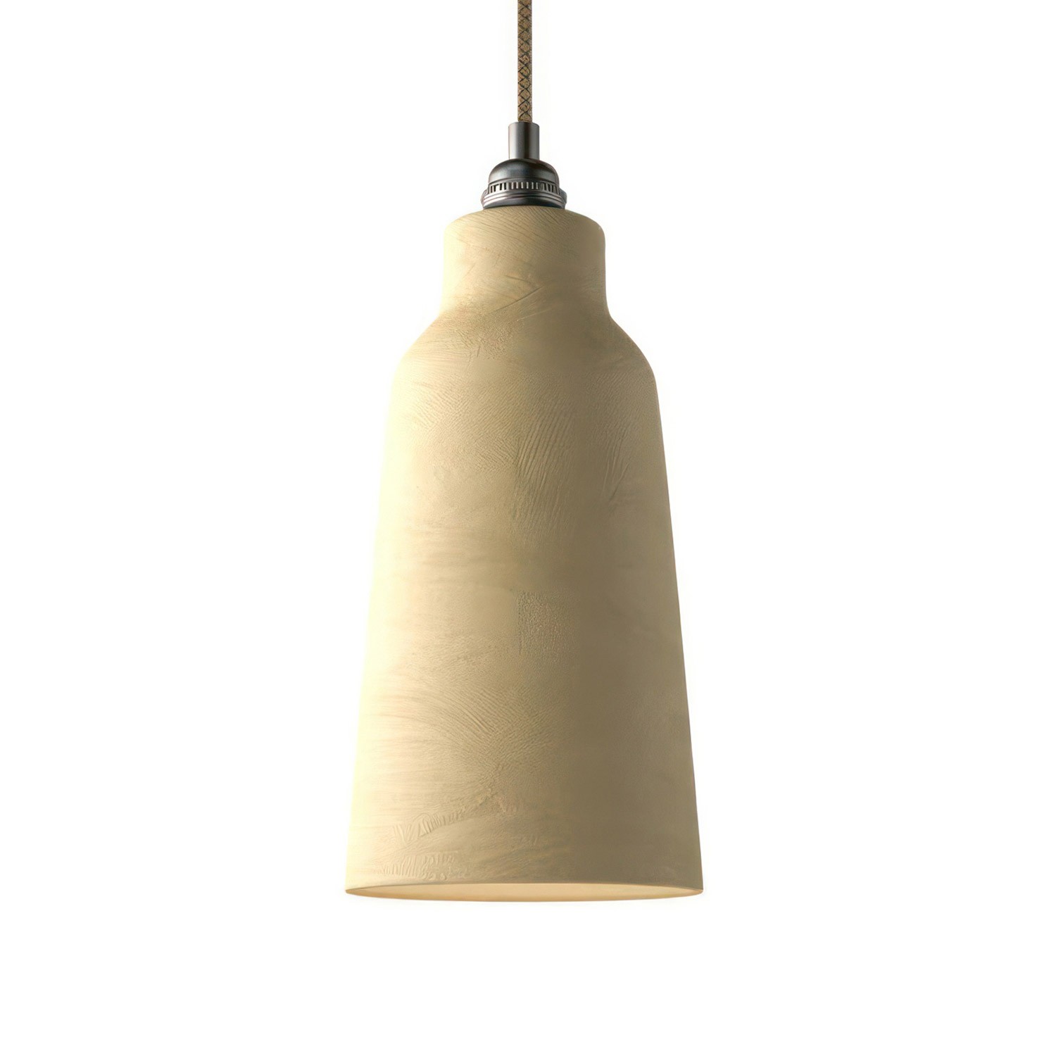 Závěsná lampa s textilním kabelem, keramickým stínidlem tvaru Lahve s kovovými detaily - Vyrobeno v Itálii