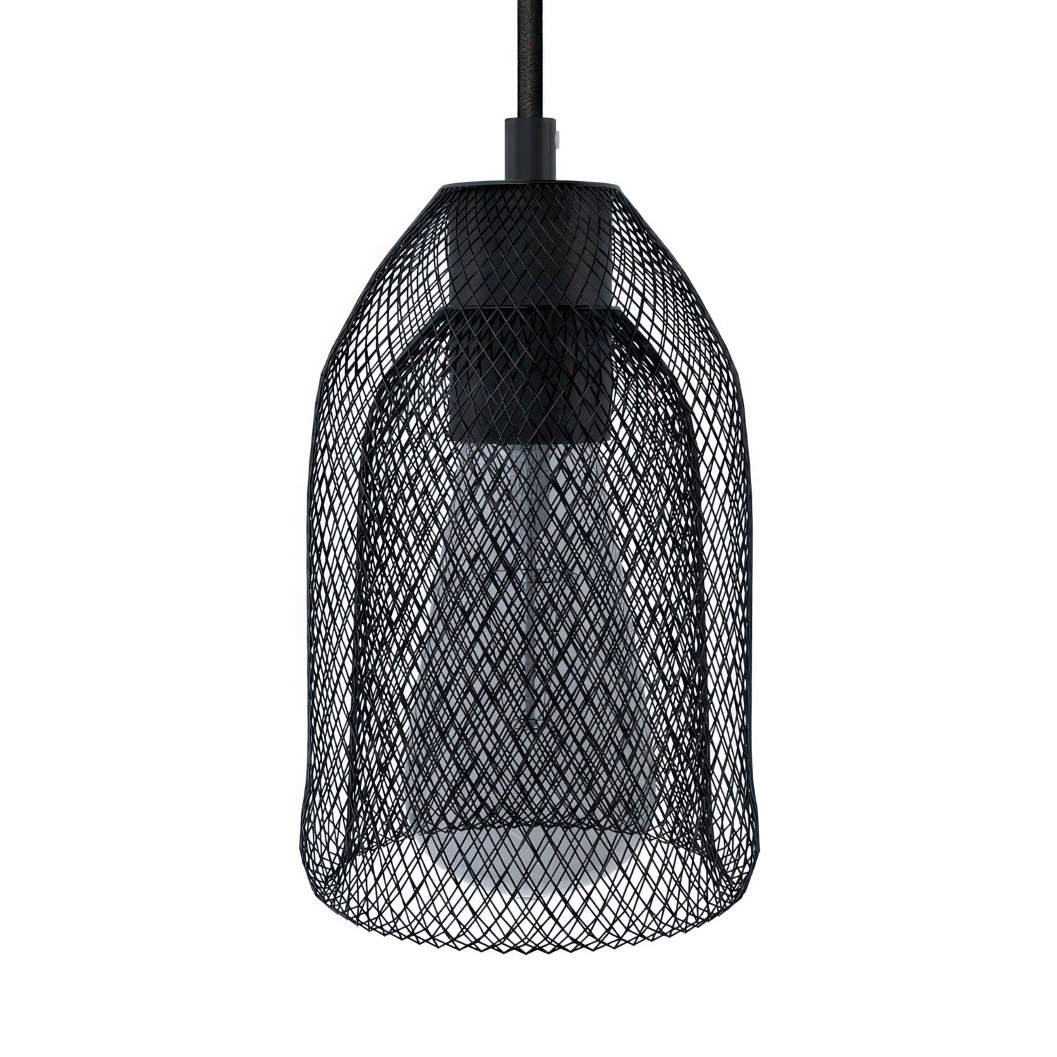 Závěsná lampa s textilním kabelem, stínidlem Ghostbell s kovovými detaily – Vyrobeno v Itálii
