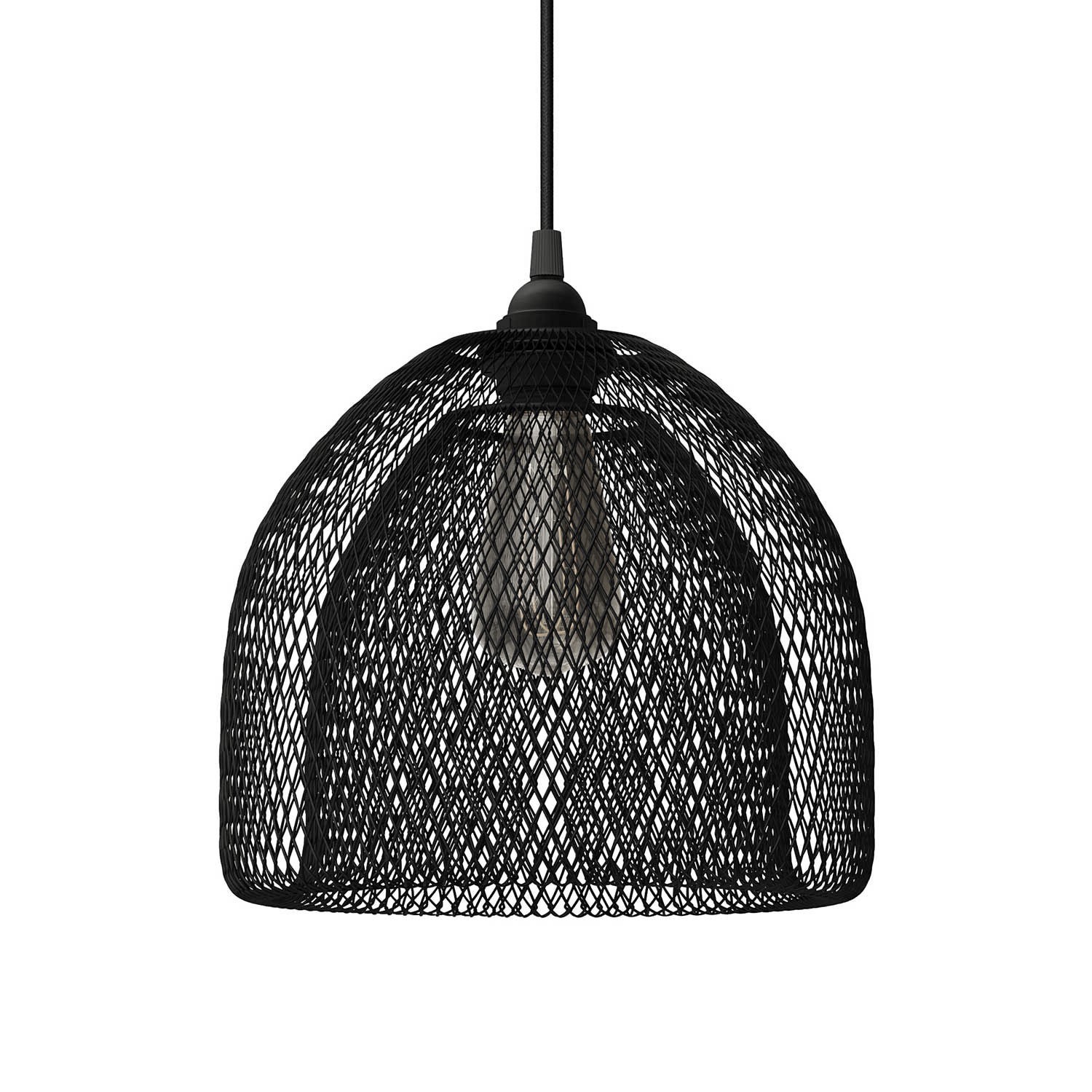 Závěsná lampa s textilním kabelem, stínidlem Ghostbell XL a kovovými detaily – Vyrobeno v Itálii