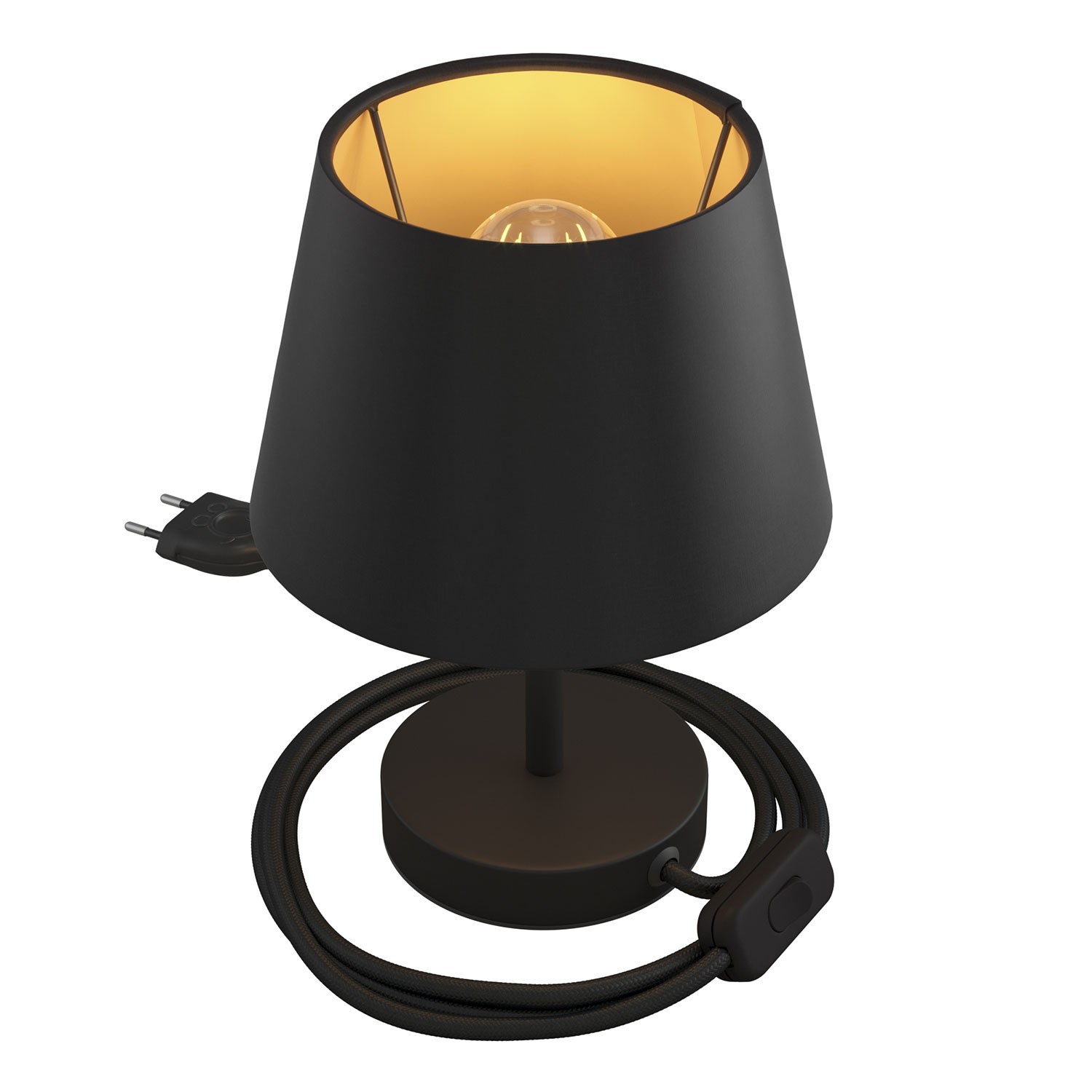 Alzaluce se stínidlem Impero, kovová stolní lampa se zástrčkou, kabelem a vypínačem