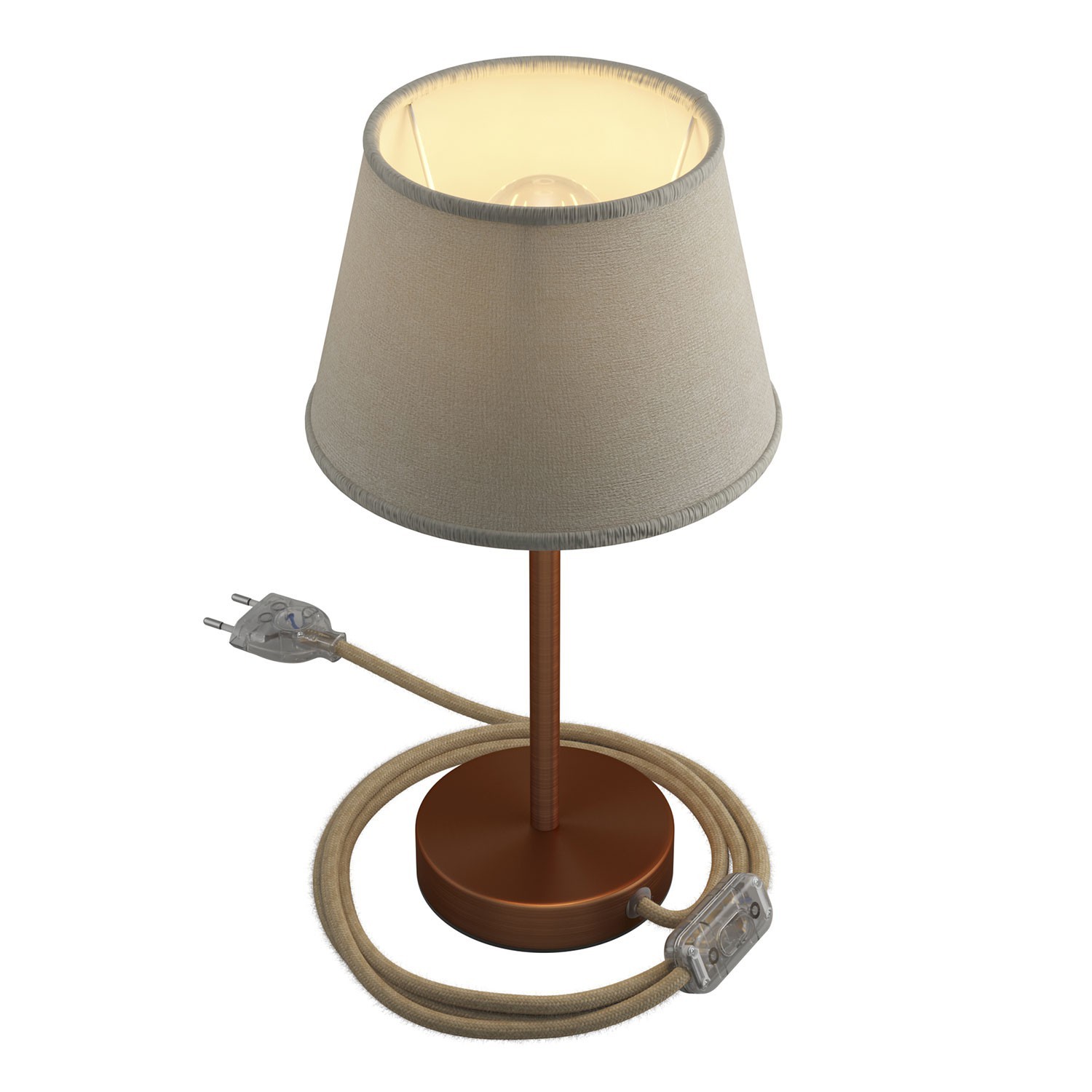 Alzaluce se stínidlem Impero, kovová stolní lampa se zástrčkou, kabelem a vypínačem