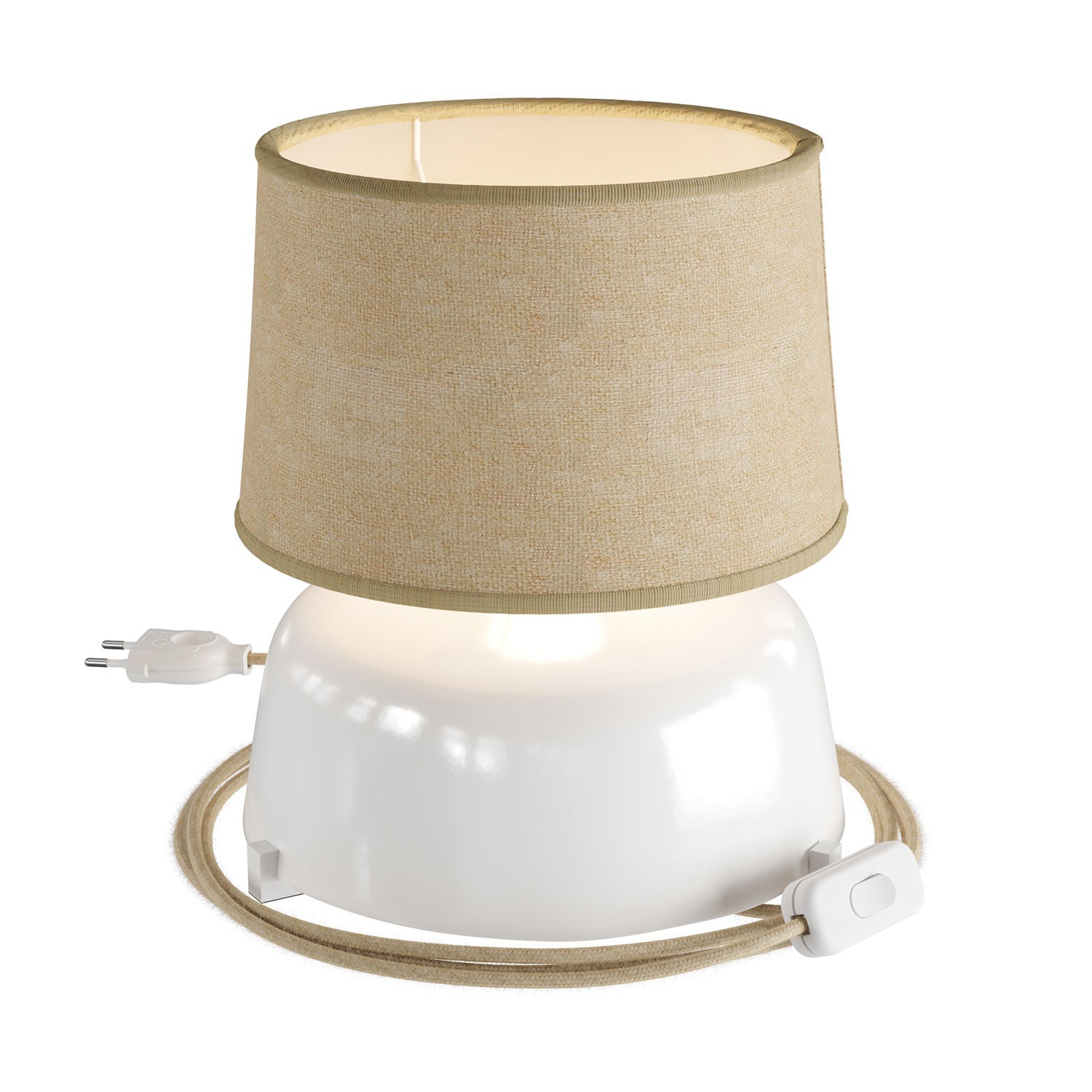 Keramická stolní lampa Coppa se stínidlem Athena, s textilním kabelem, vypínačem a dvoupólovou zástrčkou