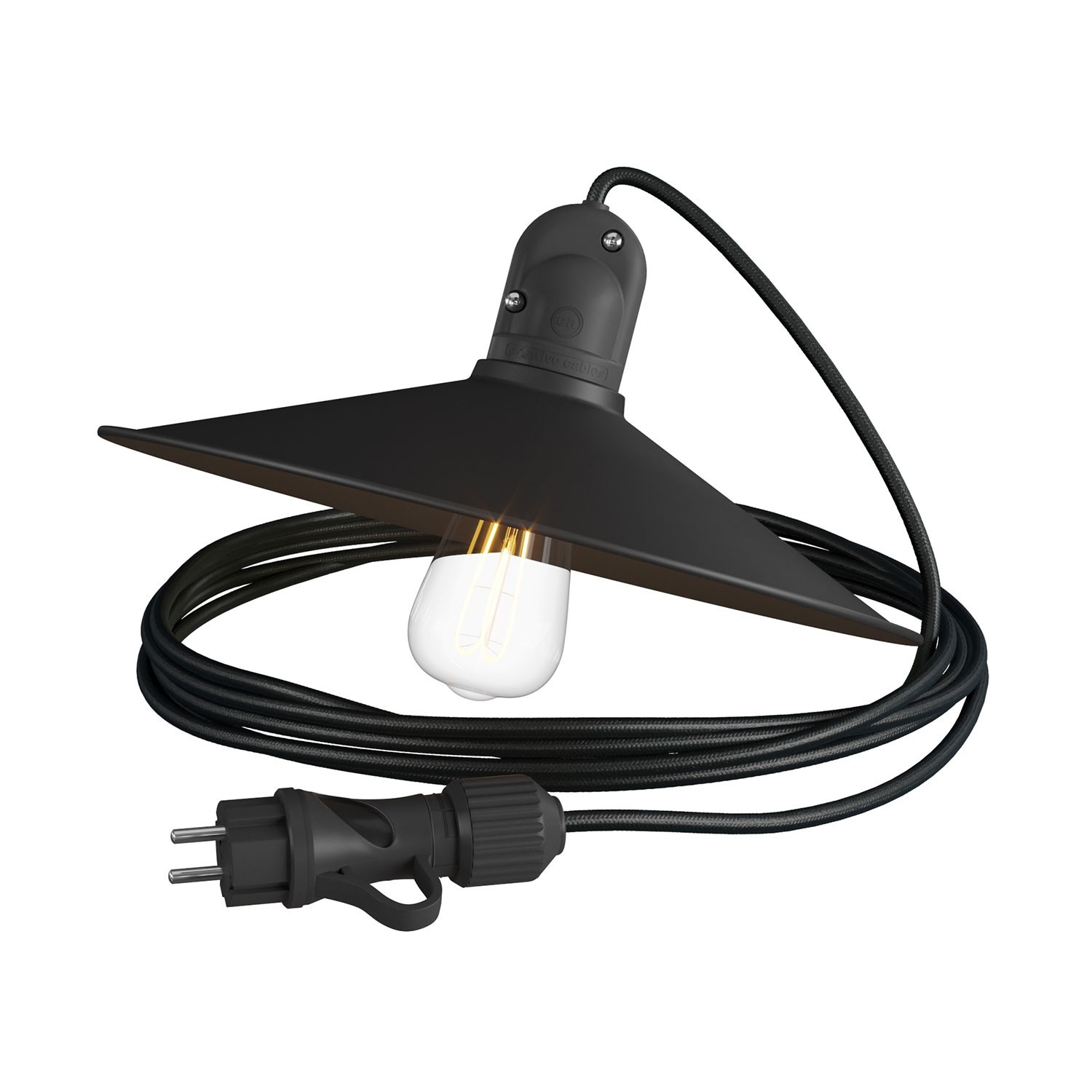 Eiva Snake se stínidlem Swing, přenosná venkovní lampa, 5 m textilní kabel, vodě odolná objímka IP65 a zástrčka