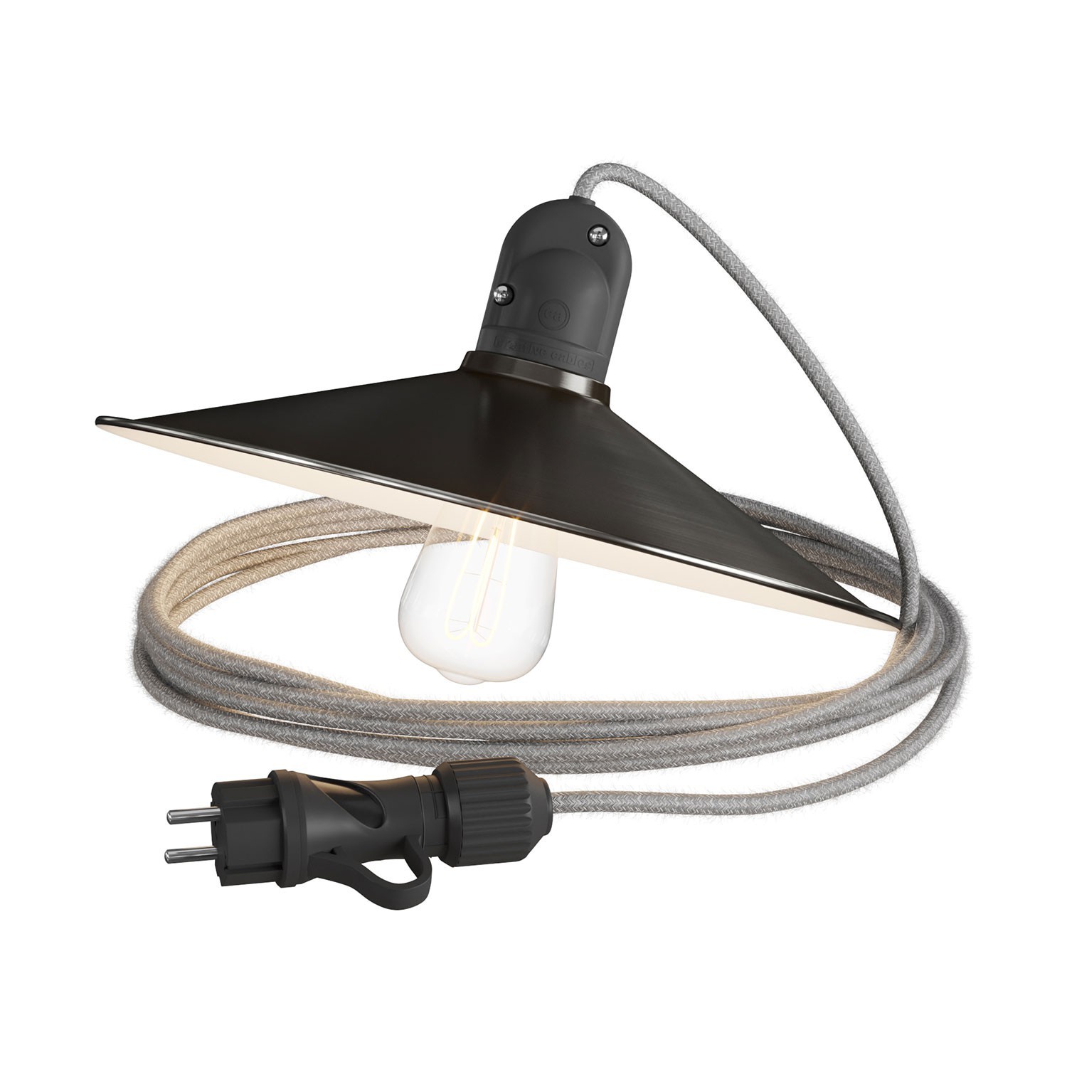 Eiva Snake se stínidlem Swing, přenosná venkovní lampa, 5 m textilní kabel, vodě odolná objímka IP65 a zástrčka