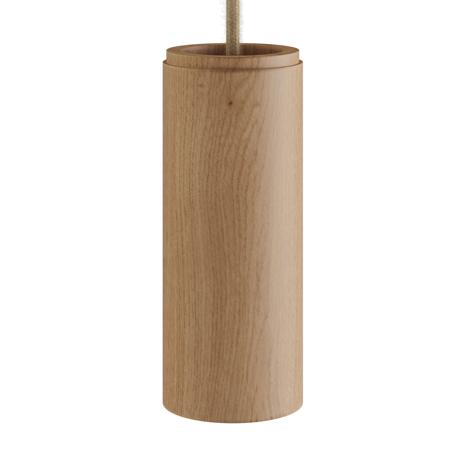Závěsná lampa s textilním kabelem a dřevěným stínidlem Tub -E14 - vyrobeno v Itálii