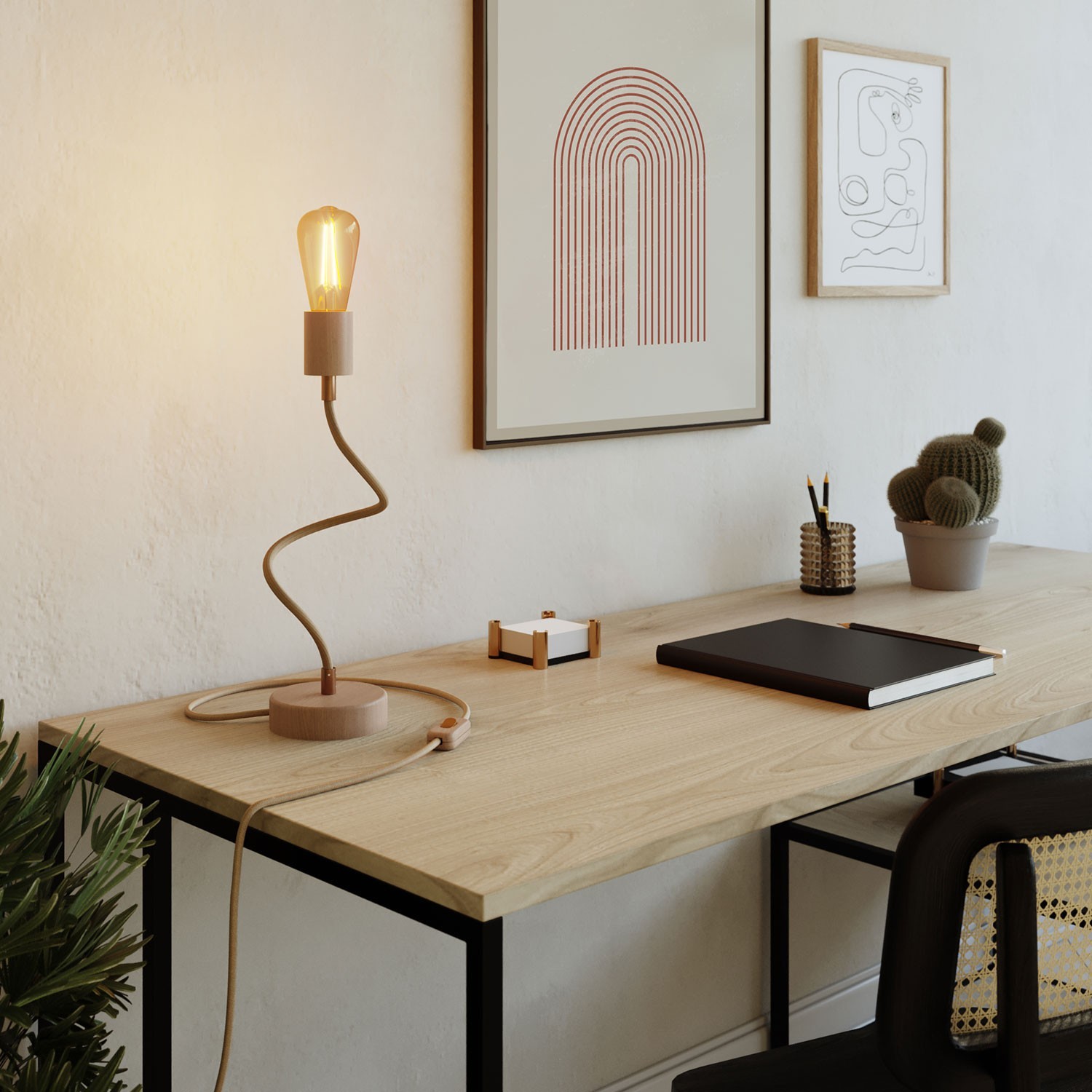 Dřevěná nastavitelná stolní lampa s rozptýleným světlem -Flex Wood