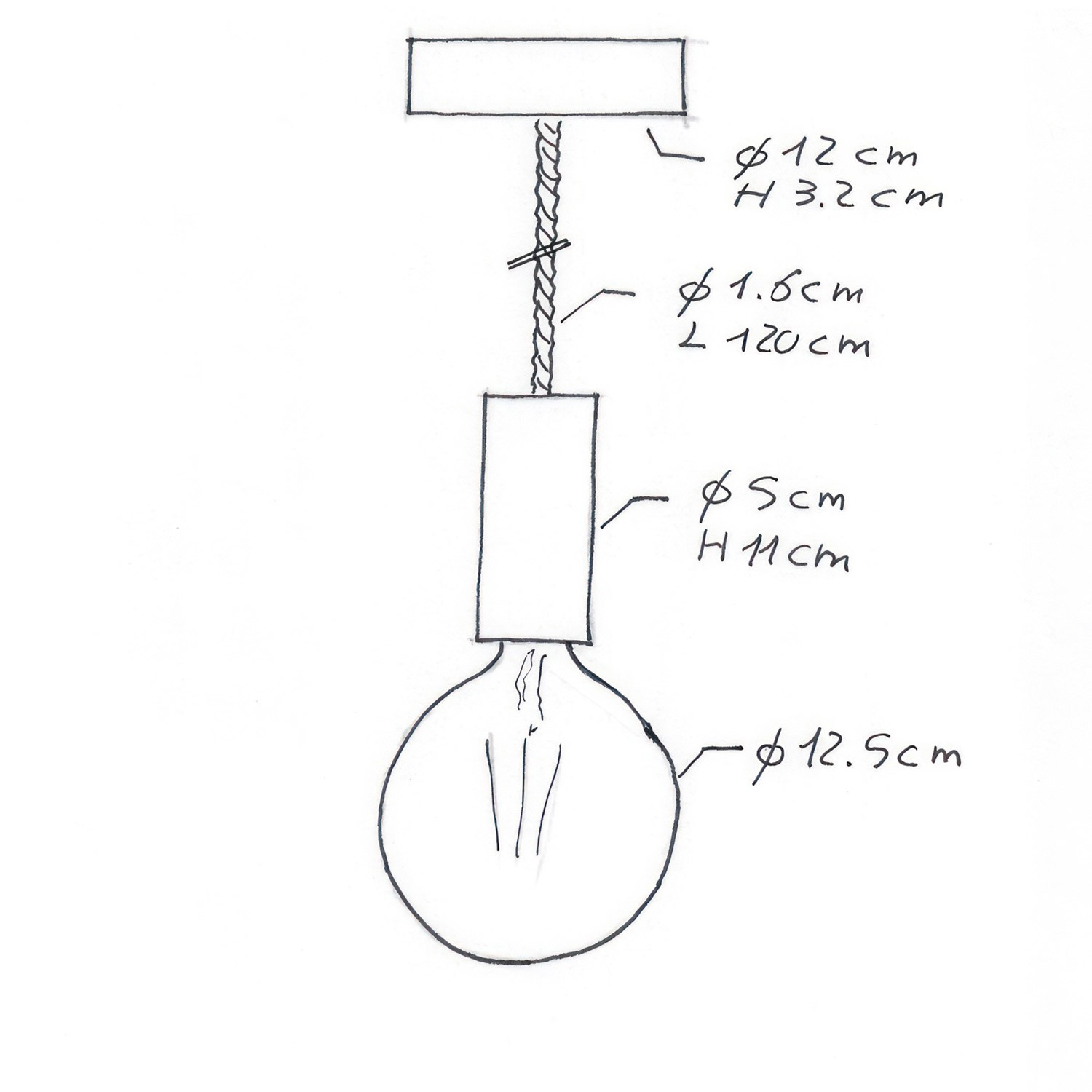 Závěsná lampa s XL 16mm námořnickým kabelem, lakované dřevěné detaily – Vyrobeno v Itálii