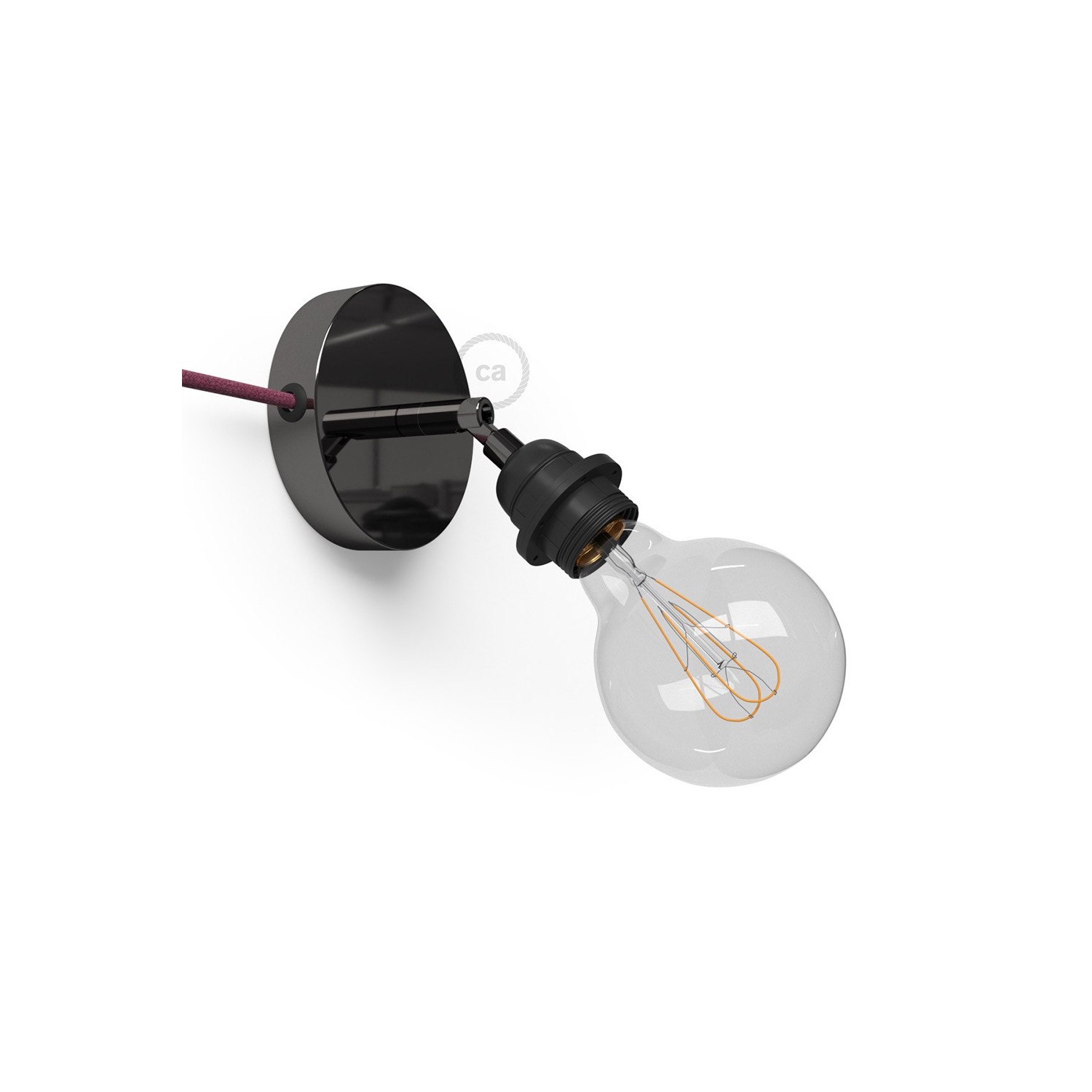 Spostaluce Metallo 90°, černý perleťový nastavitelný zdroj světla s E27 objímkou se závitem, textilním kabelem a bočními otvory