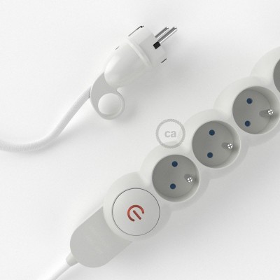 Prodlužovací textilný elektrický kabel - RM01 bílý - se 4 zásuvkami a Schuko zástrčkou.