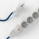 Prodlužovací textilný elektrický kabel - RM12 modrý - se 4 zásuvkami a Schuko zástrčkou.