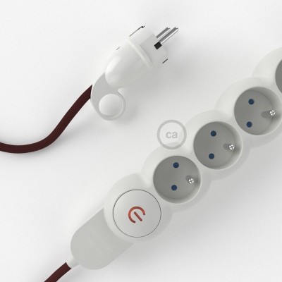 Prodlužovací textilný elektrický kabel - RM19 bordový - se 4 zásuvkami a Schuko zástrčkou.
