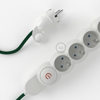 Prodlužovací textilný elektrický kabel - RM21 tmavě zelený - se 4 zásuvkami a Schuko zástrčkou.