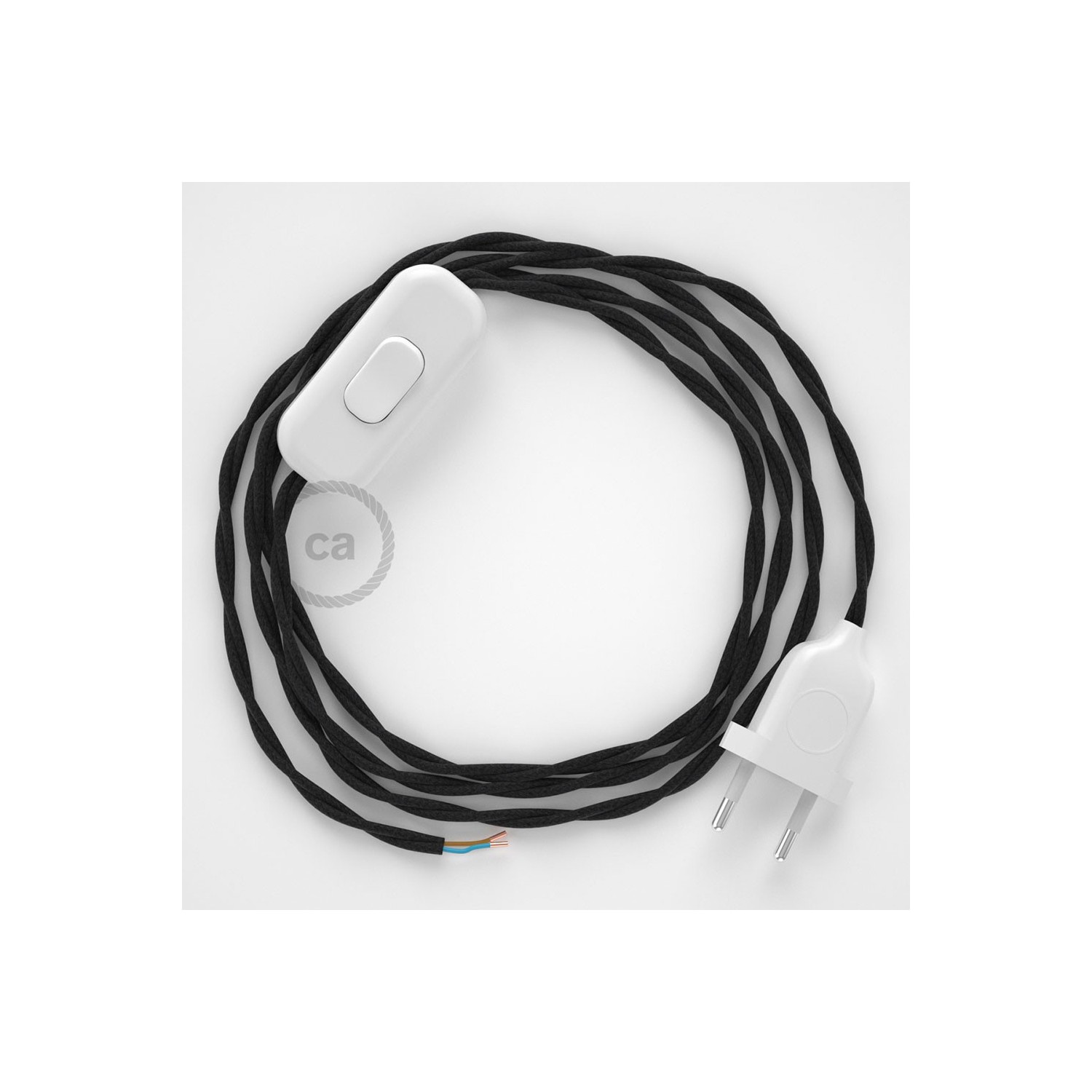 Napájecí spirálový textilní kabel 1,8m - hedváb - černý TM04. Vyberte si barvu zástrčky a vypínače.