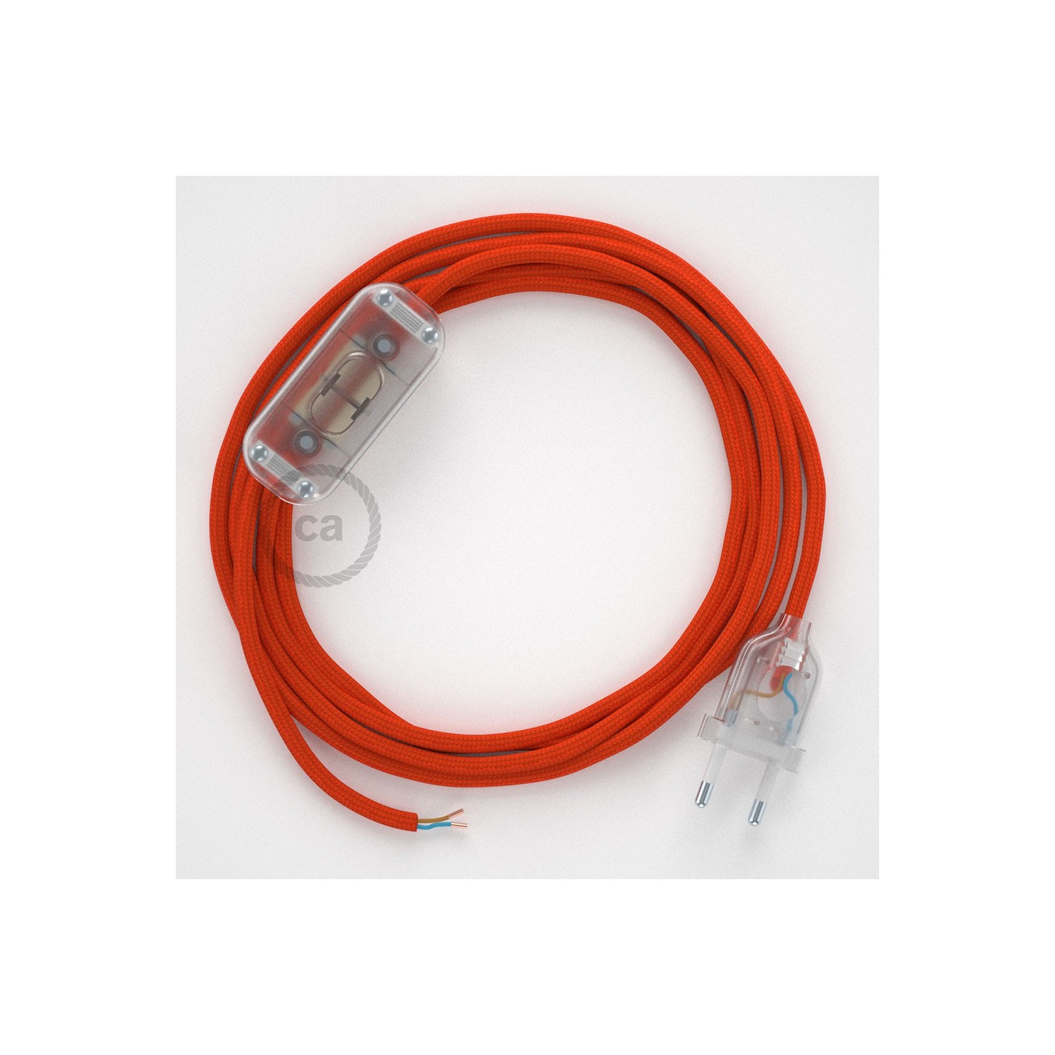 Napájecí kulatý textilní kabel 1,8m - hedváb - oranžová RM15 Vyberte si barvu zástrčky a vypínače.