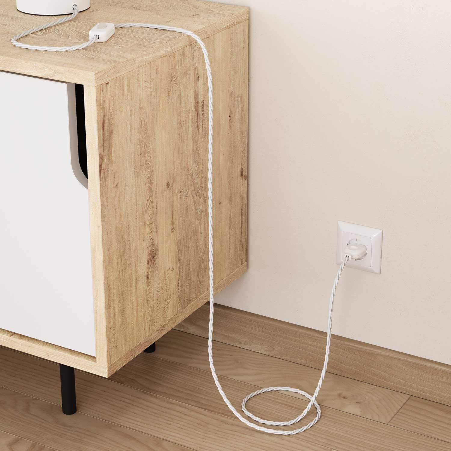 Splétaný hedvábný textilní elektrický kabel, TM01 Bílý