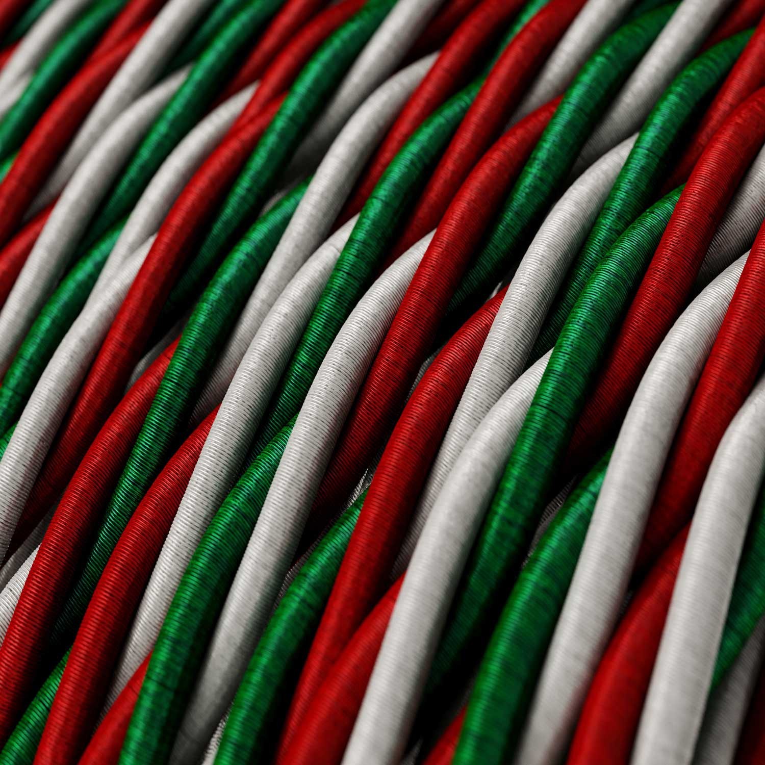 Splétaný hedvábný textilní elektrický kabel, tříbarevný, "Itálie"