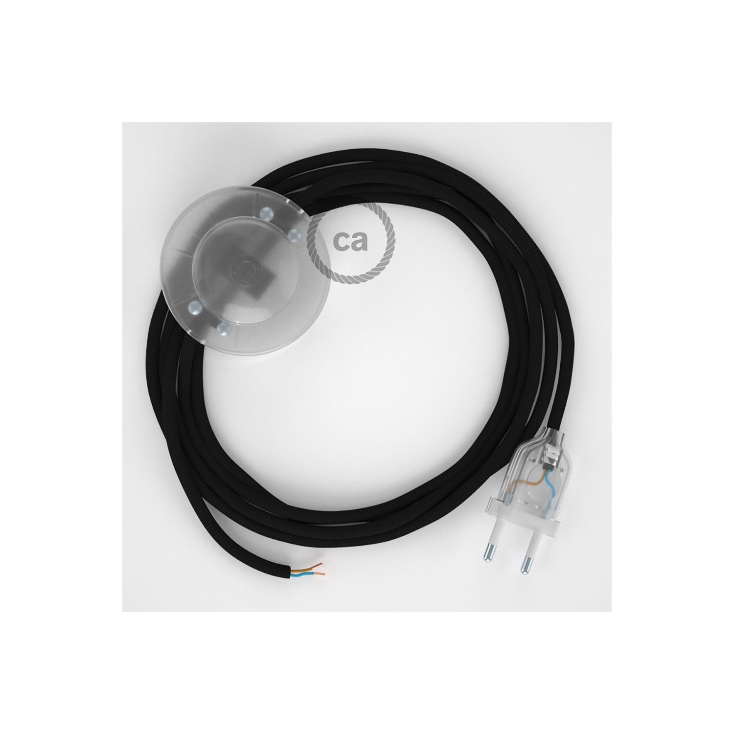 Napajecí kabel pro stojící lampu, RM04 černý hedvábný 3 m. Vyberte si barvu vypínače a zástrčky.