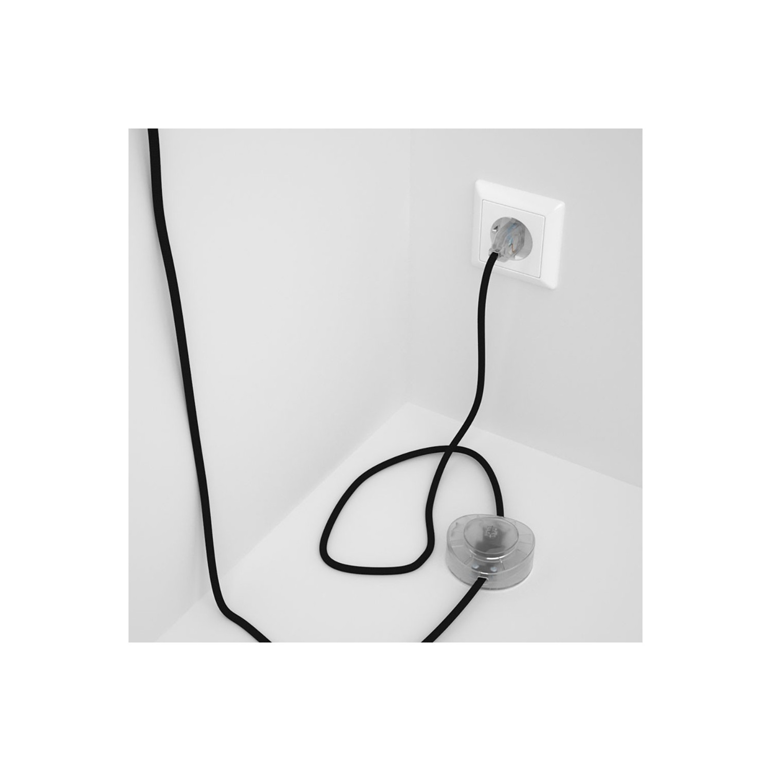 Napajecí kabel pro stojící lampu, RM04 černý hedvábný 3 m. Vyberte si barvu vypínače a zástrčky.