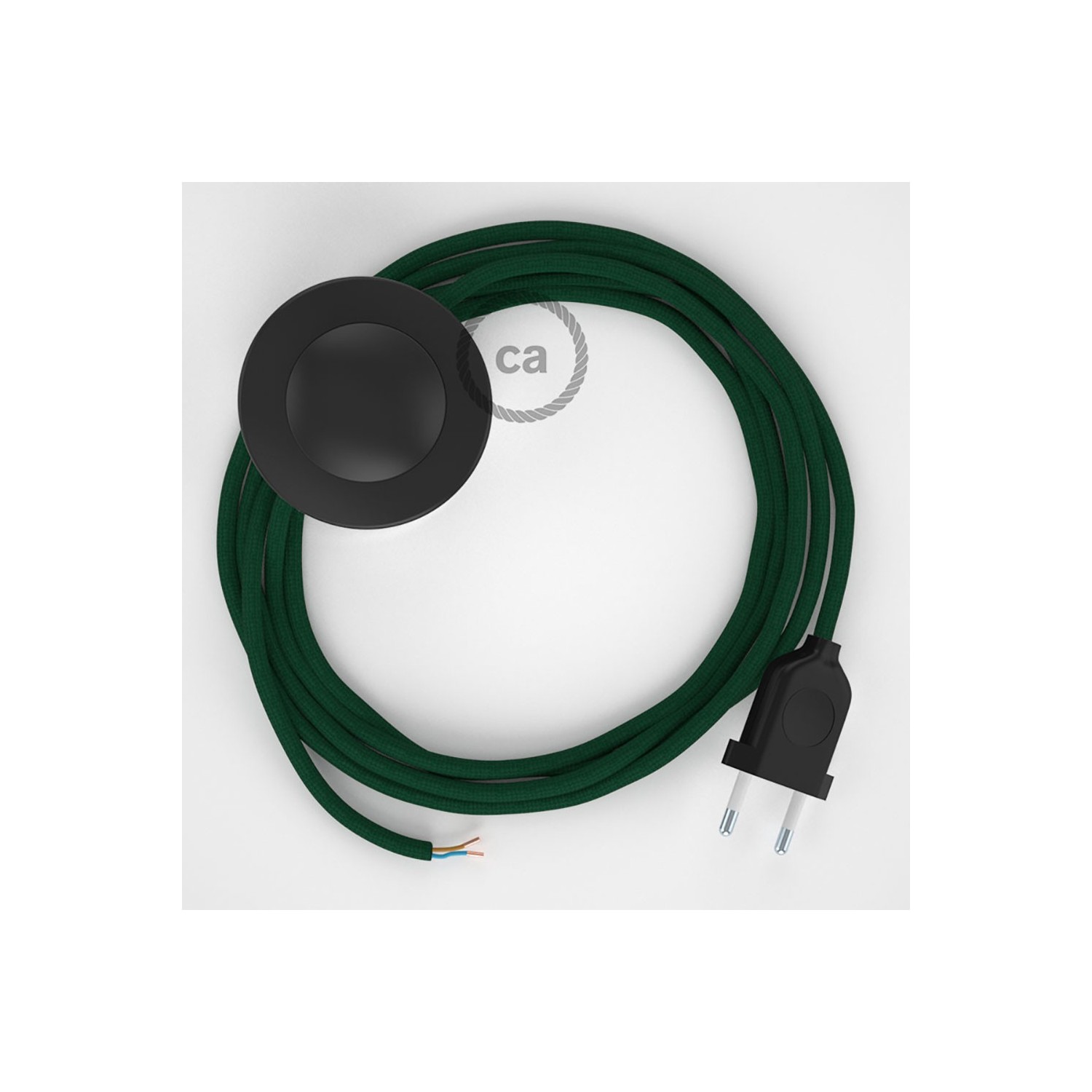 Napajecí kabel pro stojící lampu, RM21 tmavě zelený hedvábný 3 m. Vyberte si barvu vypínače a zástrčky.