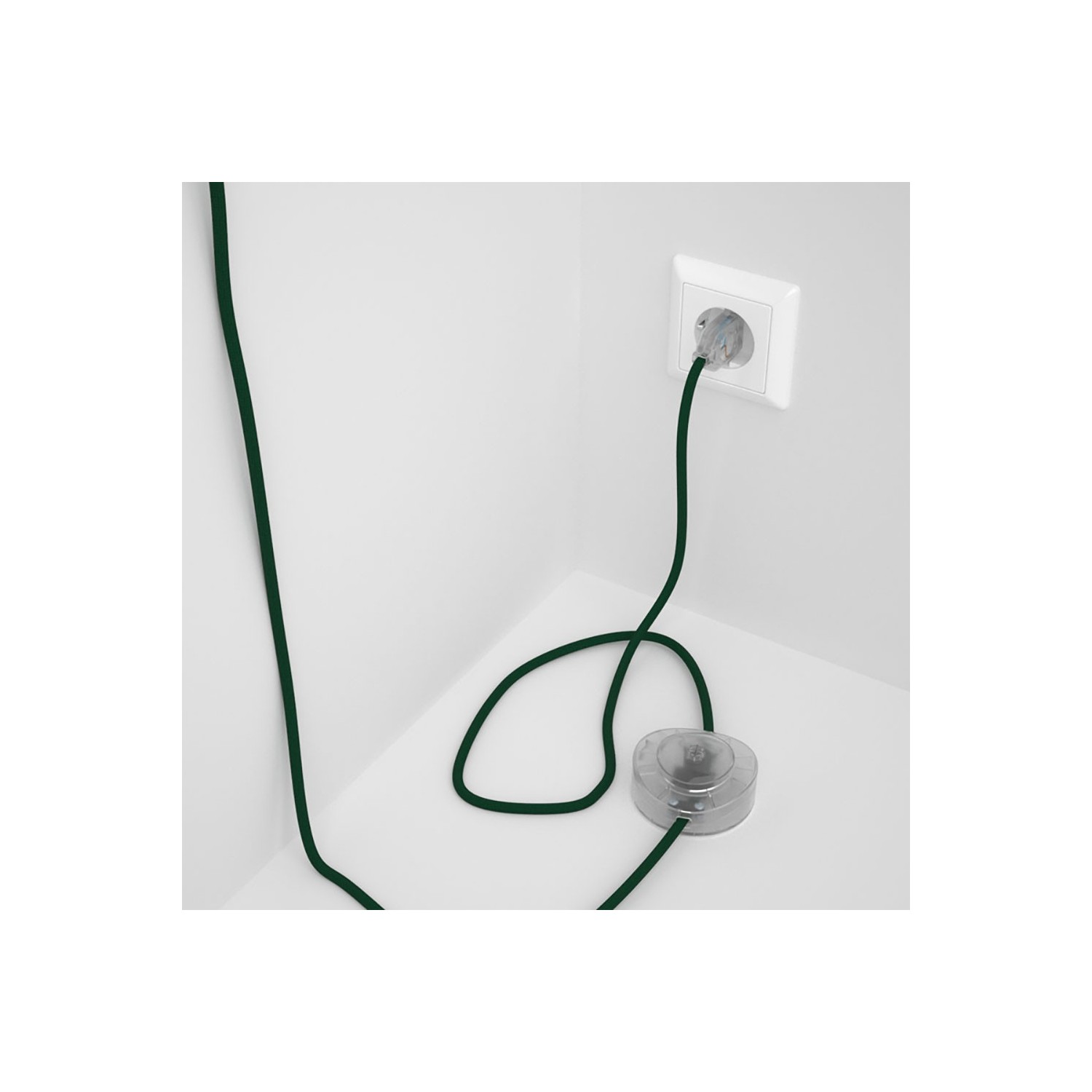 Napajecí kabel pro stojící lampu, RM21 tmavě zelený hedvábný 3 m. Vyberte si barvu vypínače a zástrčky.