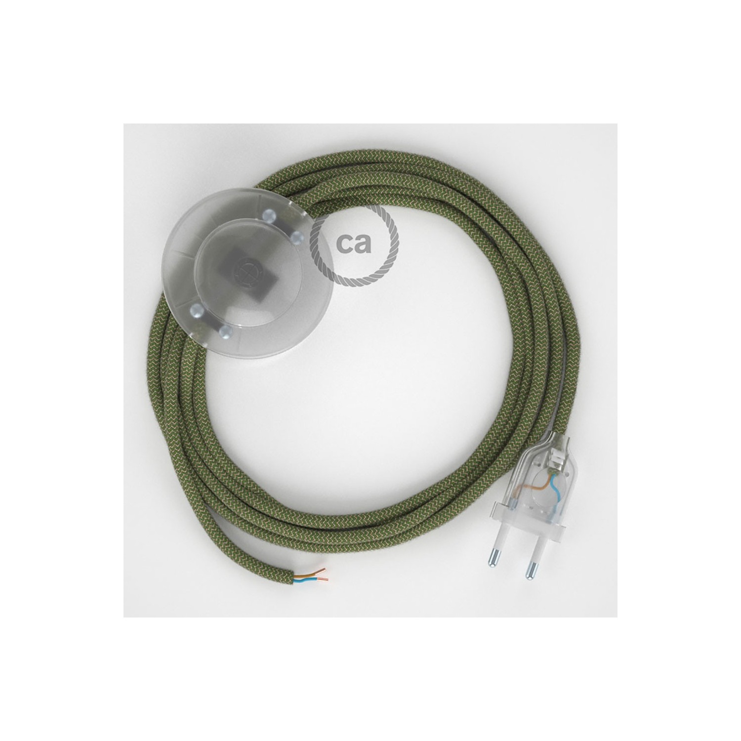 Napajecí kabel pro stojící lampu, RD72 tymiánový pruhovaný bavlna a přírodní len 3 m. Vyberte si barvu vypínače a zástrčky.