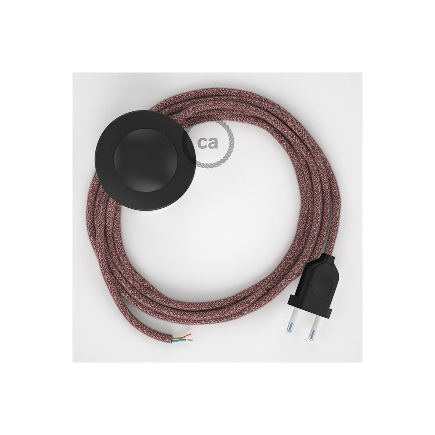 Napajecí kabel pro stojící lampu, RS83 červený bavlna a přírodní len 3 m. Vyberte si barvu vypínače a zástrčky.