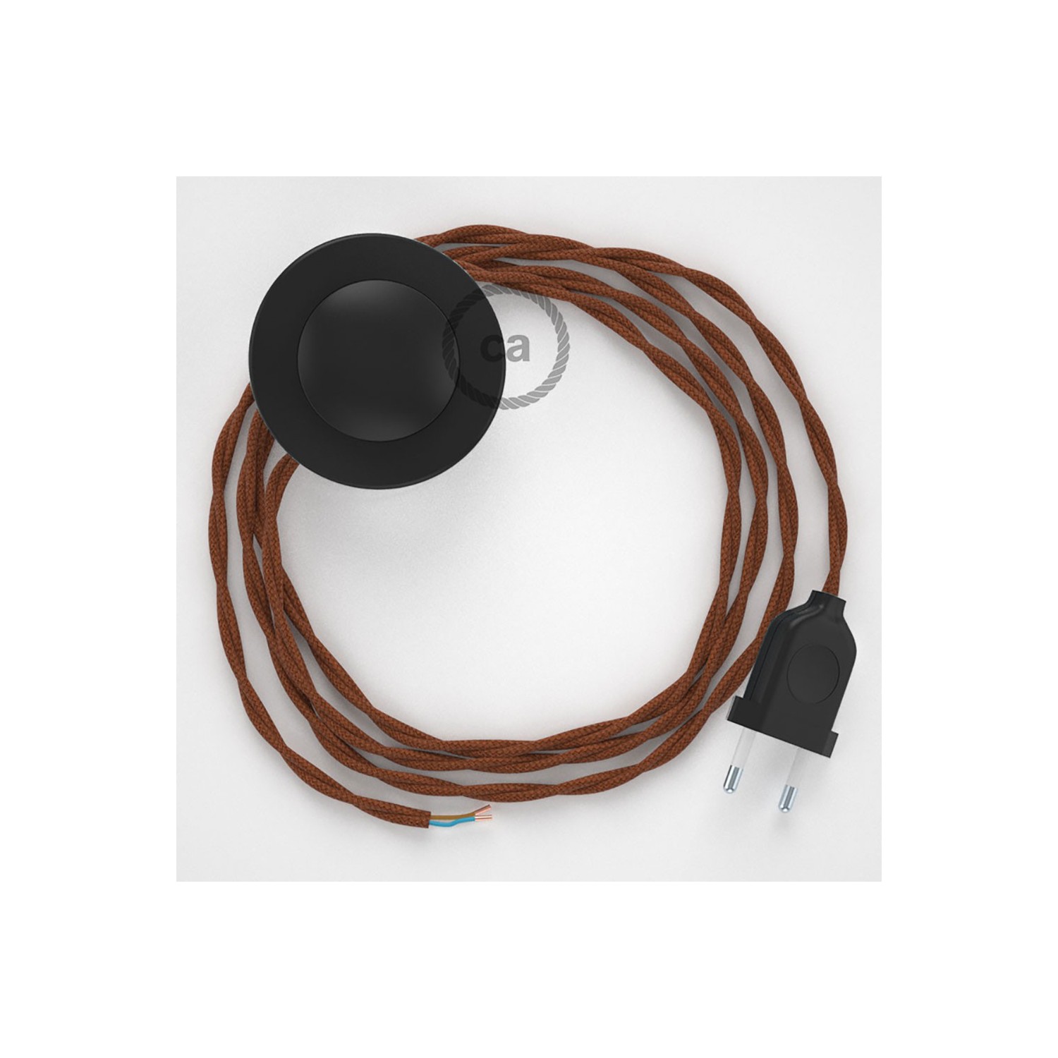 Napajecí kabel pro stojící lampu, TZ22 "jelen" hnědý bavlněný 3 m. Vyberte si barvu vypínače a zástrčky.
