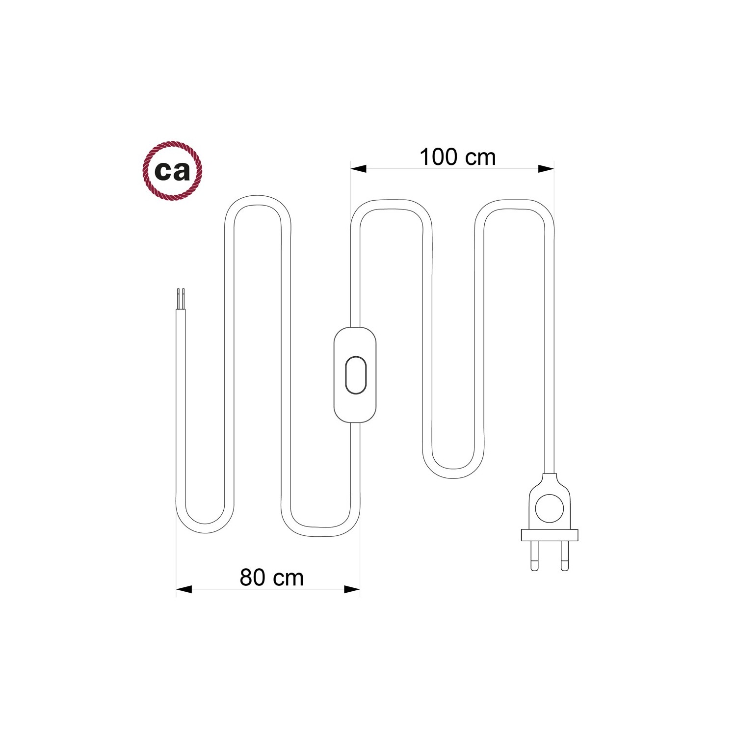 Napájecí kabel pro stolní lampu, RC01 Bílý bavlněný 1,80 m. Vyberte si barvu zástrčky a vypínače.