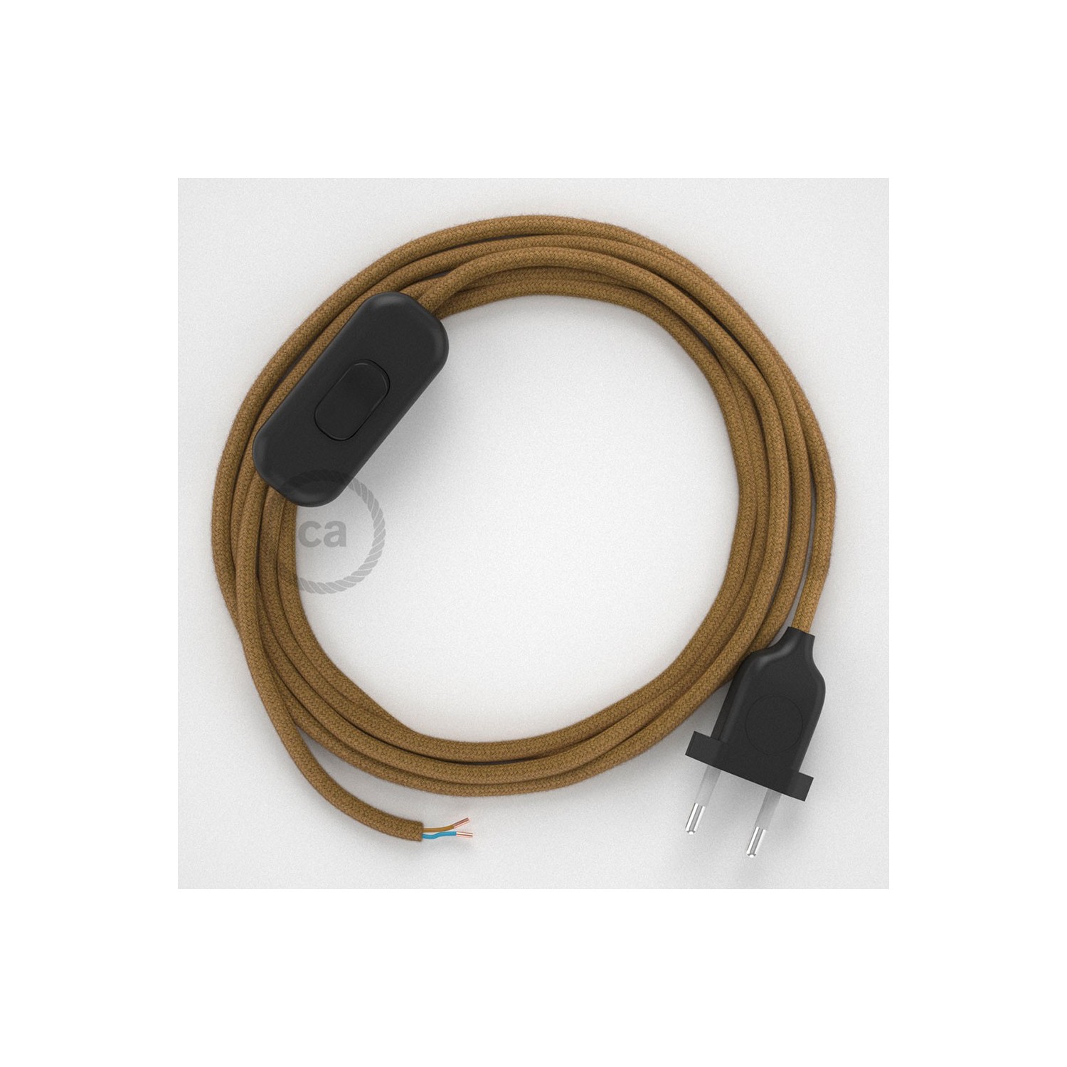 Napájecí kabel pro stolní lampu, RC31 Medový bavlněný 1,80 m. Vyberte si barvu zástrčky a vypínače.