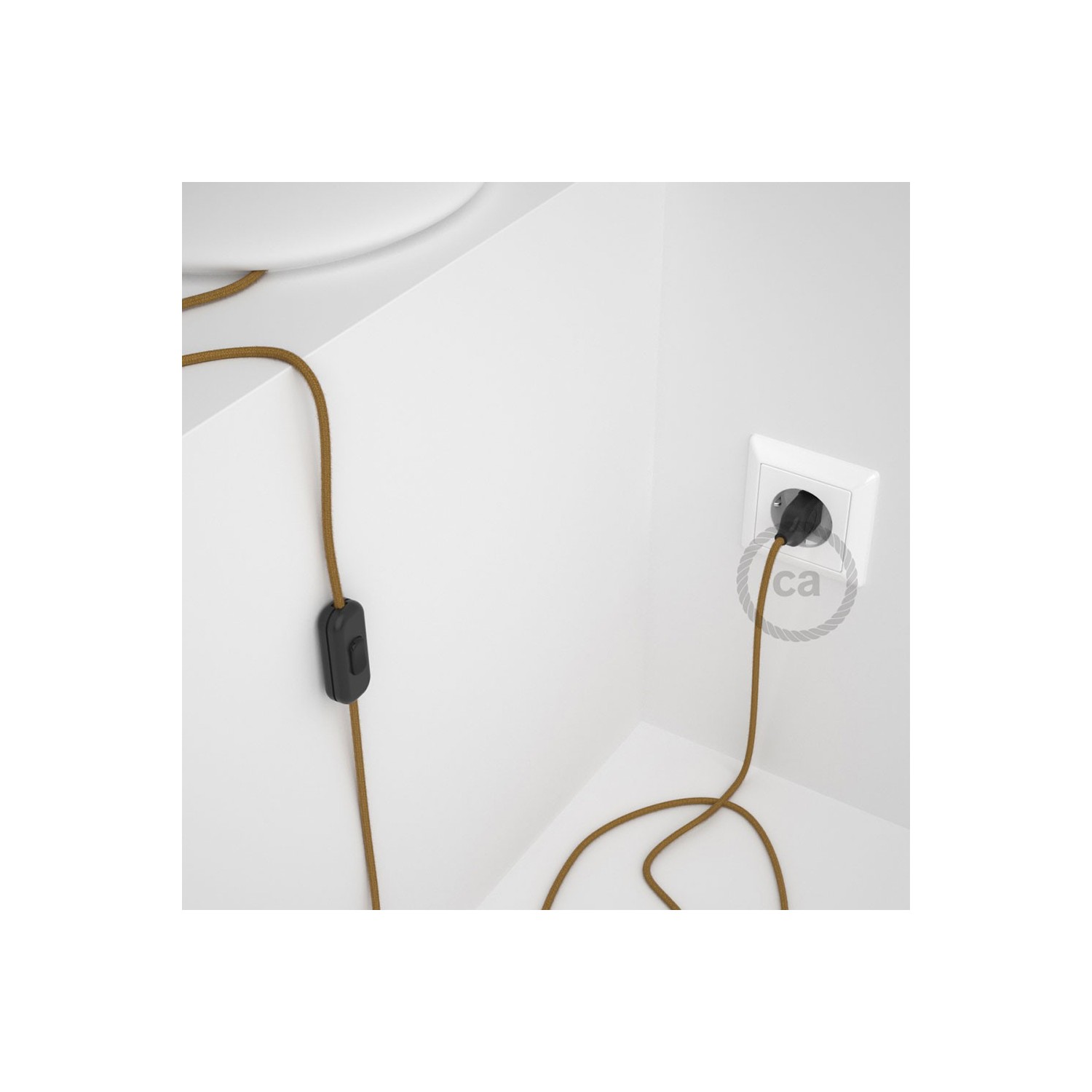 Napájecí kabel pro stolní lampu, RC31 Medový bavlněný 1,80 m. Vyberte si barvu zástrčky a vypínače.