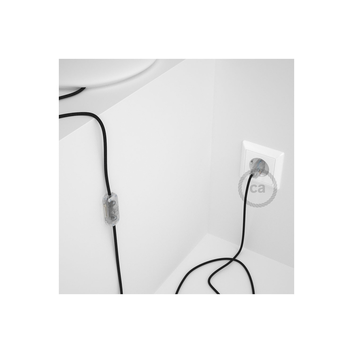 Napájecí kabel pro stolní lampu, RL04 Černý třpytivý hedvábní hedvábní 1,80 m. Vyberte si barvu zástrčky a vypínače.