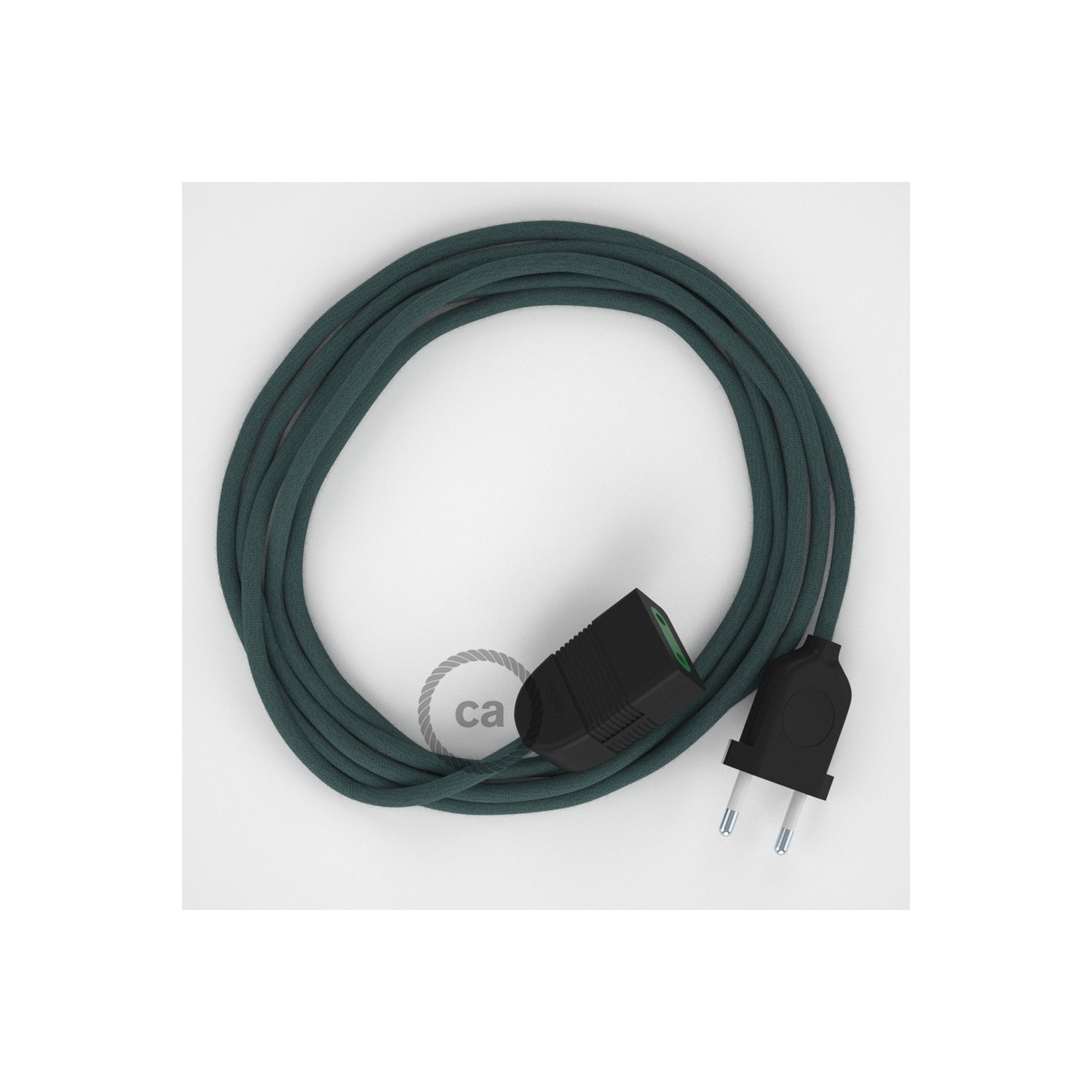 Kamenově šedý bavlněný RC30 2P 10A textilní prodlužovací elektrický kabel. Vyrobený v Itálii.