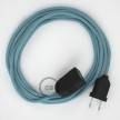 Oceánově modrý bavlněný RC53 2P 10A textilní prodlužovací elektrický kabel. Vyrobený v Itálii.