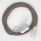 Kosočtvercový kůrový bavlněně - lněný RD63 2P 10A textilní prodlužovací elektrický kabel. Vyrobený v Itálii.