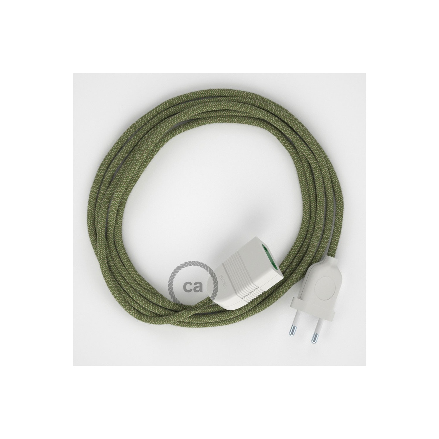 Pruhovaný tymiánový bavlněně - lněný RD72 2P 10A textilní prodlužovací elektrický kabel. Vyrobený v Itálii.