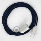 Tmavě modrý hedvábný RM20 2P 10A textilní prodlužovací elektrický kabel. Vyrobený v Itálii.