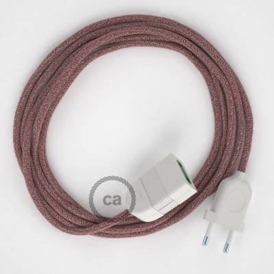 Červený bavlněně - lněný RS83 2P 10A textilní prodlužovací elektrický kabel. Vyrobený v Itálii.