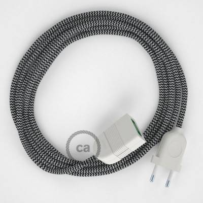 Cik - cak černý hedvábný RZ04 2P 10A textilní prodlužovací elektrický kabel. Vyrobený v Itálii.