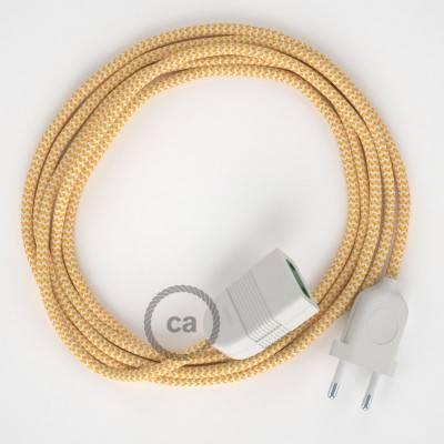 Cik - cak žlutý hedvábný RZ10 2P 10A textilní prodlužovací elektrický kabel. Vyrobený v Itálii.