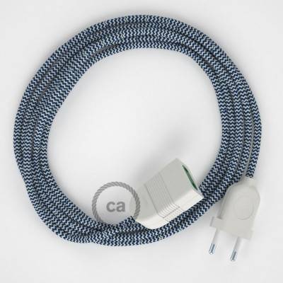 Cik - cak modrý hedvábný RZ12 2P 10A textilní prodlužovací elektrický kabel. Vyrobený v Itálii.