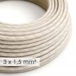 Textilní elektrický kabel se širším průměrem 3x1,5 - len přírodní neutrální barvy RN01