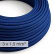 Textilní elektrický kabel se širším průměrem 3x1,5 - umělý hedváb RM12 modrý