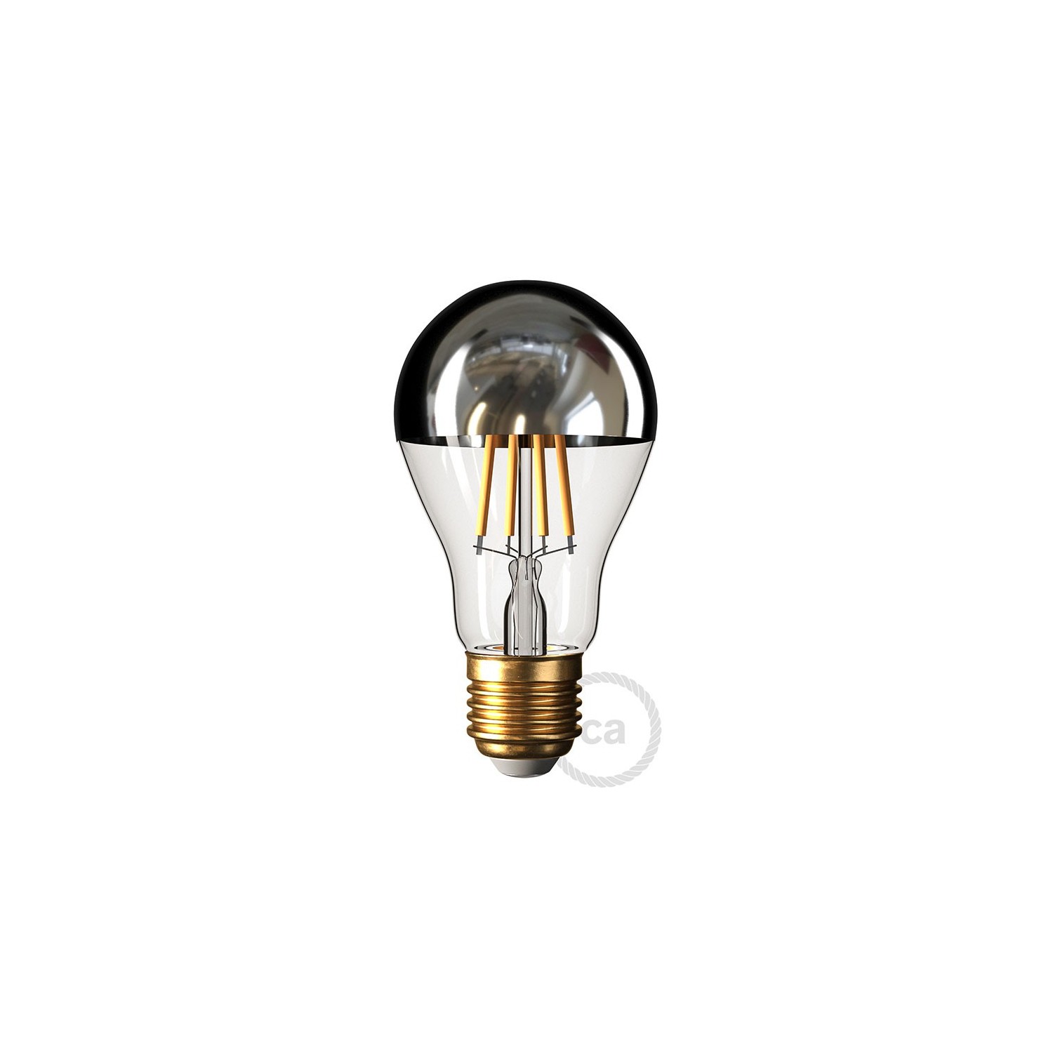 LED žárovka E27 se stříbrnou polokoulí – Kapka A60 - 7W E27 Stmívatelná 2700K