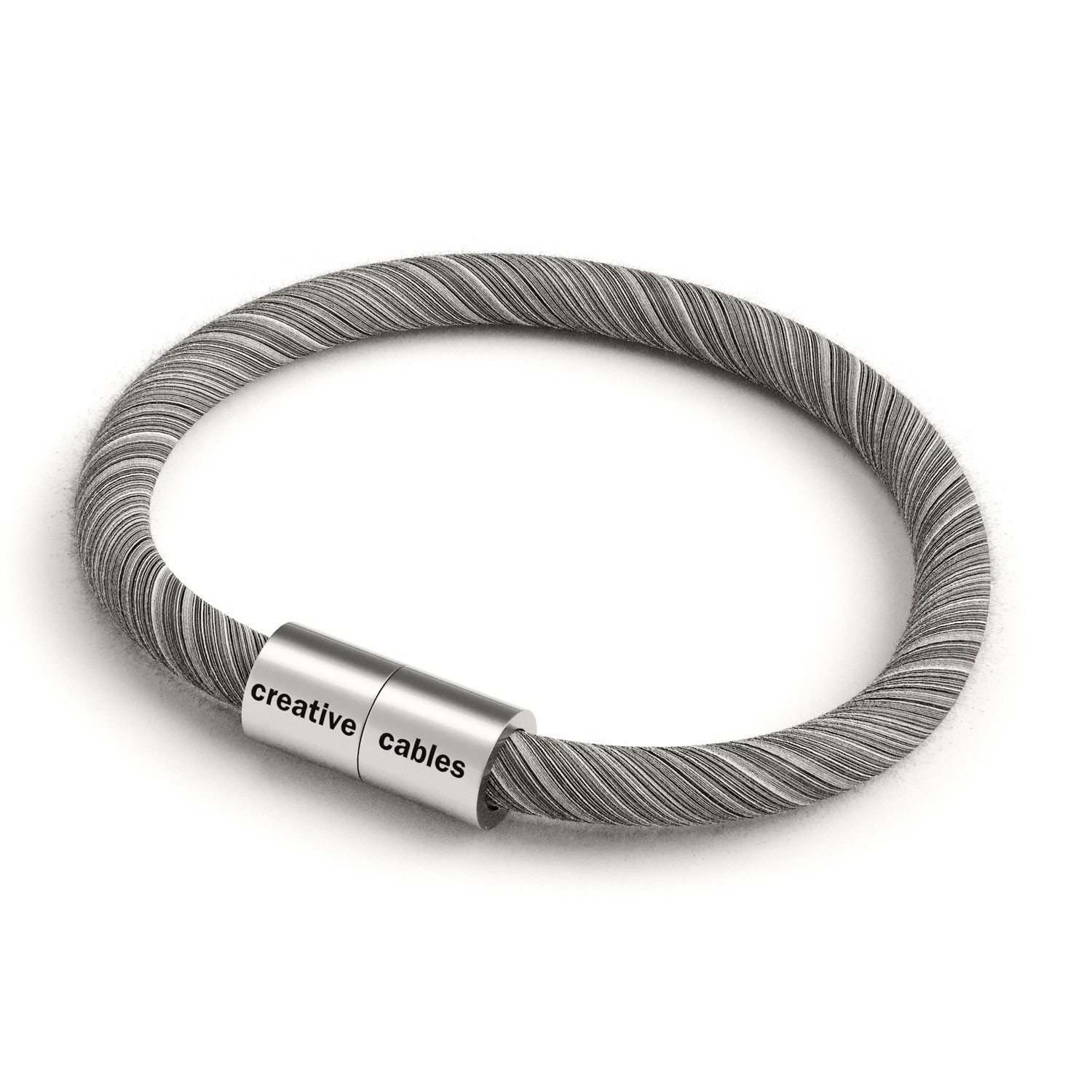 Náramek s matnou stříbrnou magnetickou sponou a kabelem ERC37 - černý Mélange